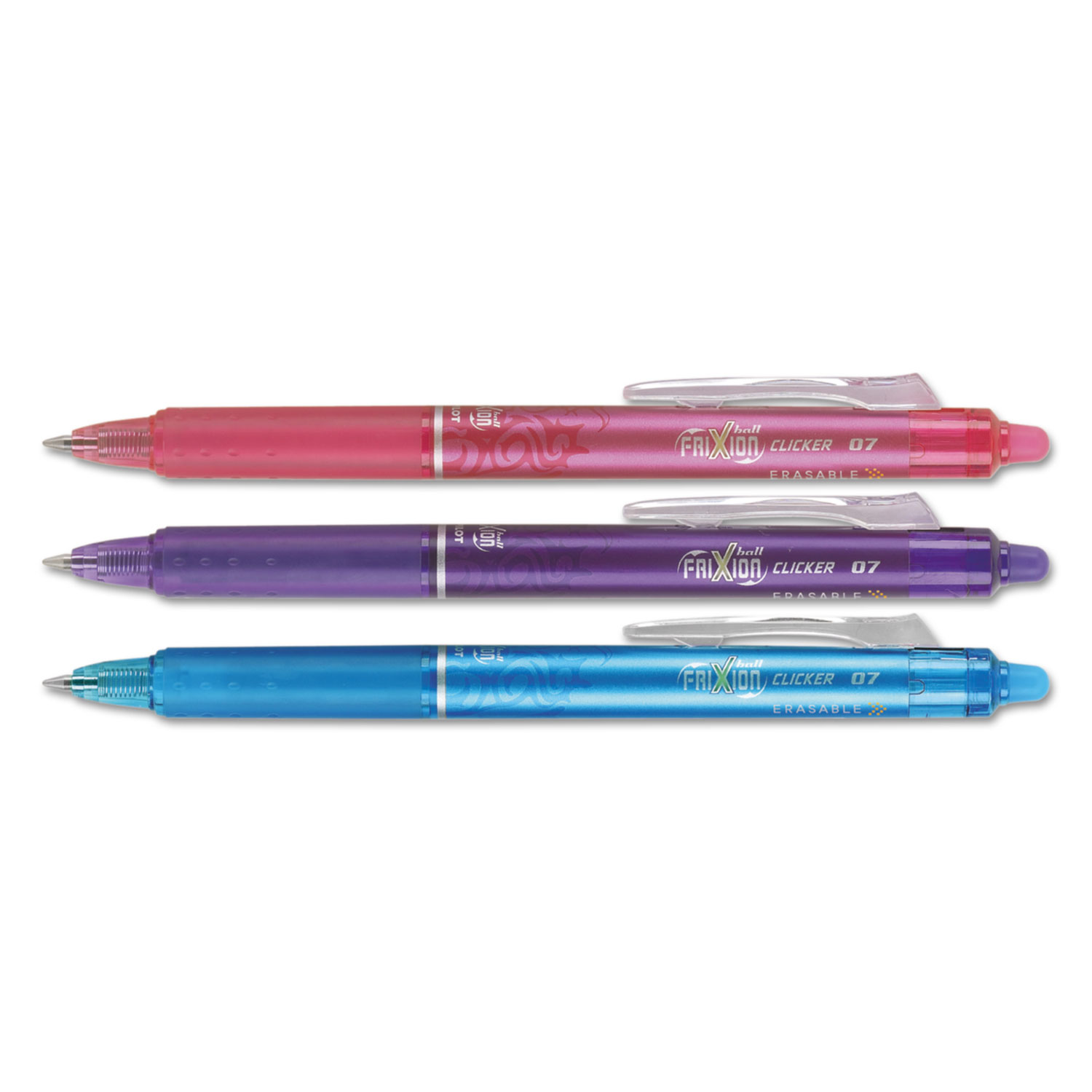 Pilot® FriXion Clicker Erasable Retractable Gel Pen, 0.7 mm, Assorted Ink/Barrel, 3/Pack