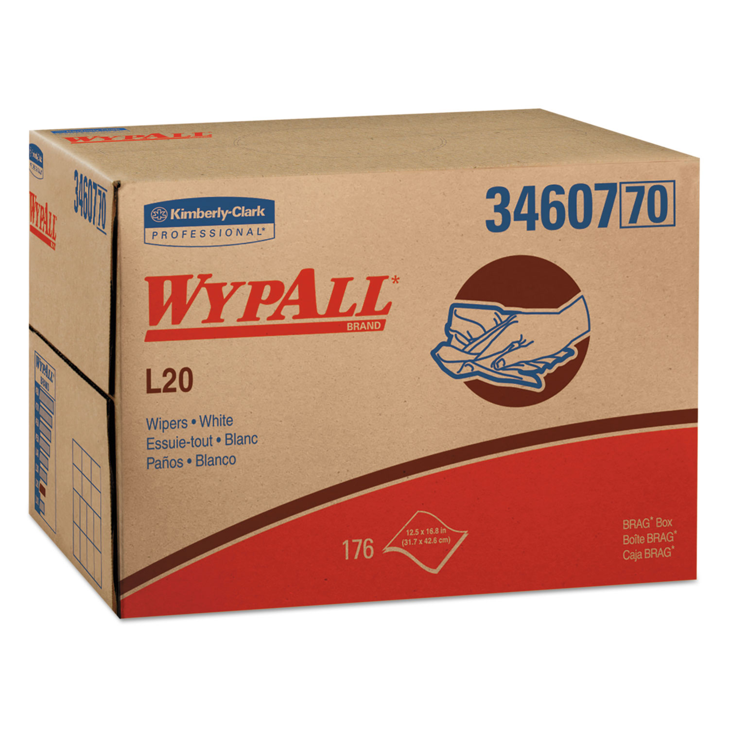  WypAll 34607 L20 Towels, Brag Box, 12 1/2 x 16 4/5, Multi-Ply, White, 176/Box (KCC34607) 