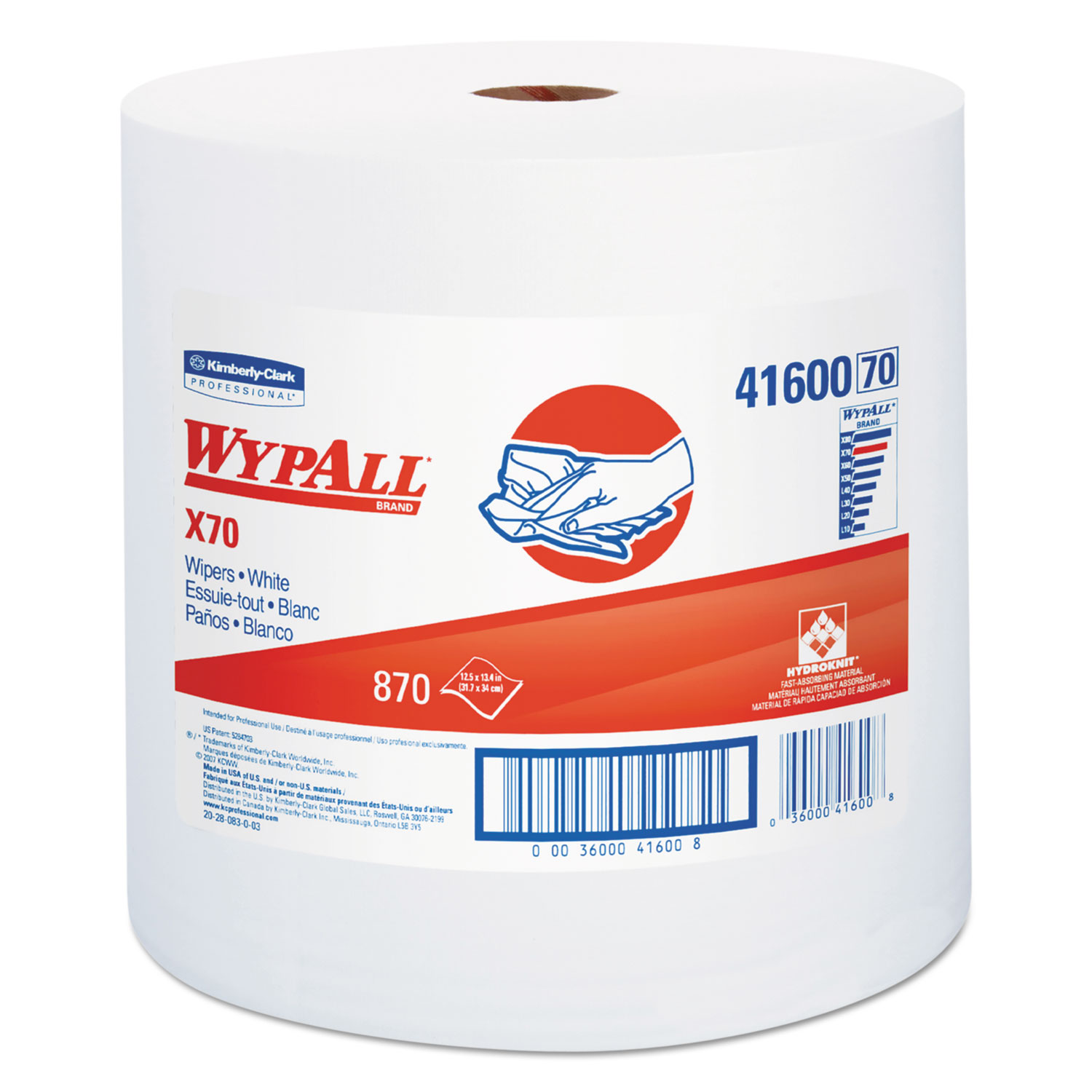  WypAll 41600 X70 Cloths, Jumbo Roll, Perf., 12 1/2 x 13 2/5, White, 870 Towels/Roll (KCC41600) 