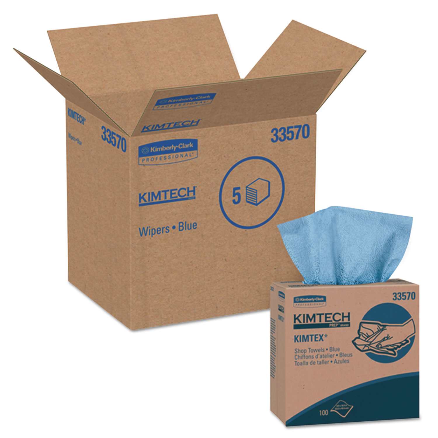 KIMTEX Wipers, POP-UP Box, 8 4/5 x 16 4/5, Blue, 100/Box, 5/Carton