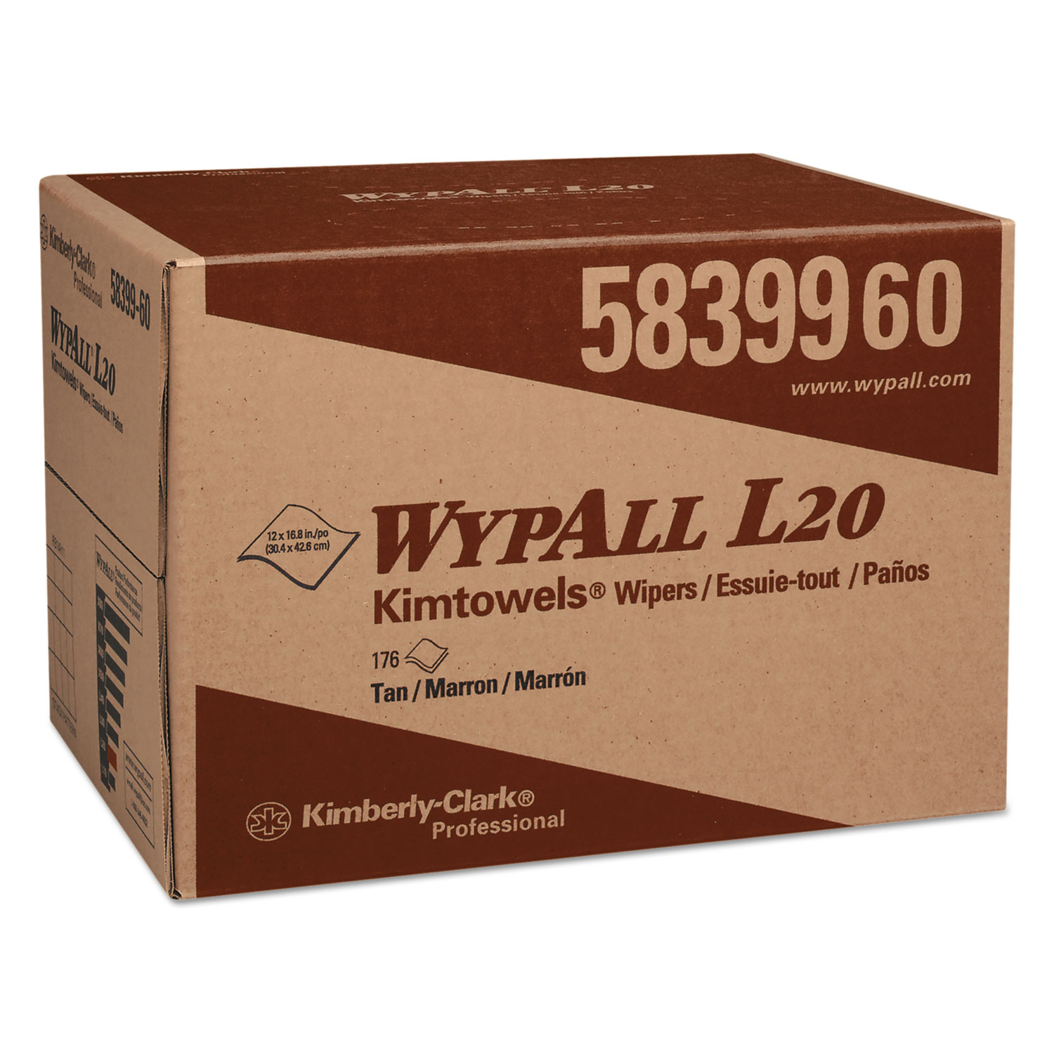  WypAll KCC 58399 L20 Towels, BRAG Box, 2-Ply, 12 1/2 x 16 4/5, Brown, 176/Box (KCC58399) 