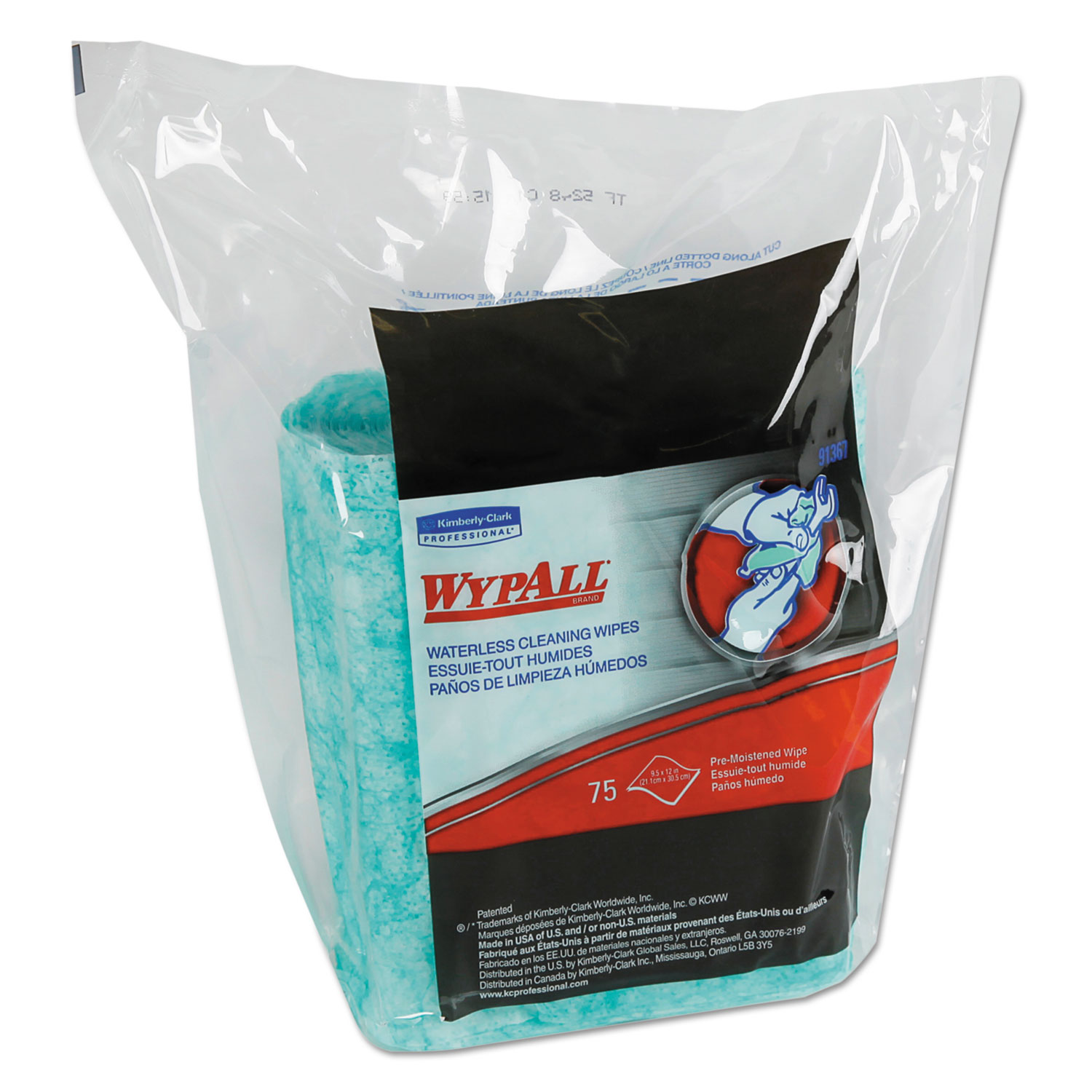  WypAll KCC 91367 Waterless Cleaning Wipes Refill Bags, 12 x 9, 75/Pack (KCC91367CT) 