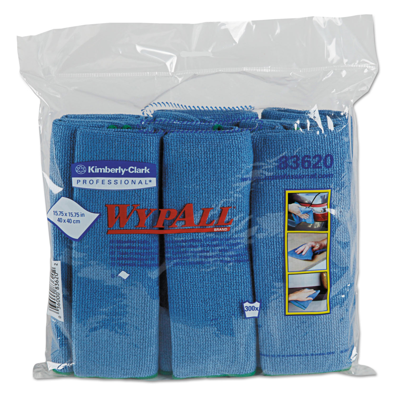  WypAll KCC 83620 Microfiber Cloths, Reusable, 15 3/4 x 15 3/4, Blue, 24/Carton (KCC83620CT) 