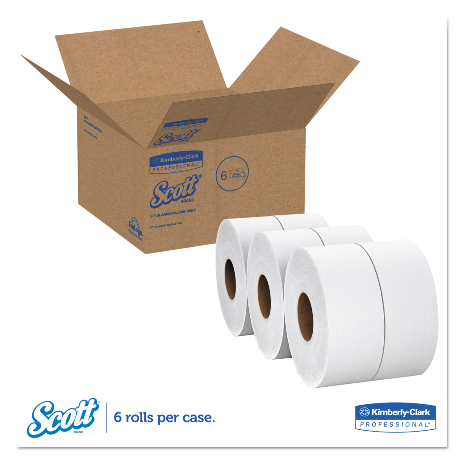 JRT Jumbo Roll Bathroom Tissue, 1-Ply, 12 dia, 4000ft, 6/Carton