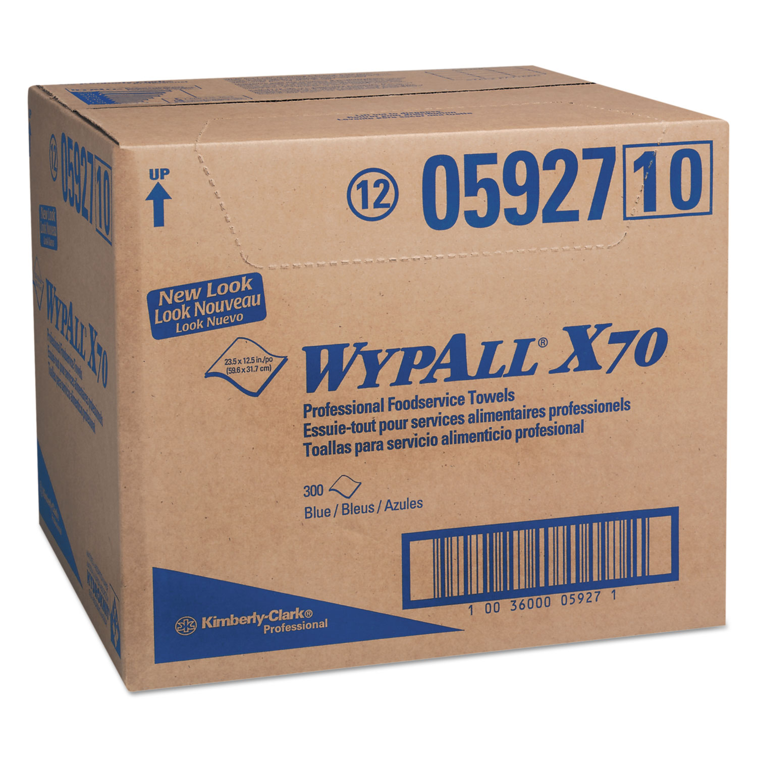  WypAll 5927 X70 Foodservice Towels, 1/4 Fold, 12 1/2 x 23 1/2, Blue, 300/Carton (KCC05927) 