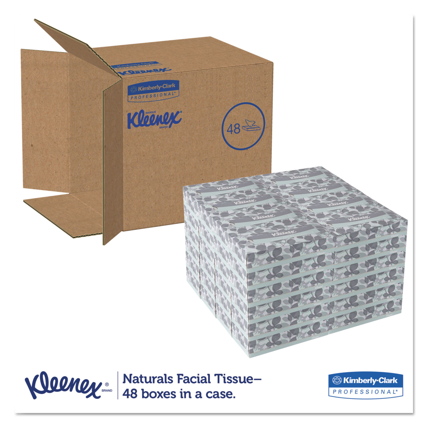 Naturals Facial Tissue, 2-Ply, White, 125/Box, 48 Boxes/Carton