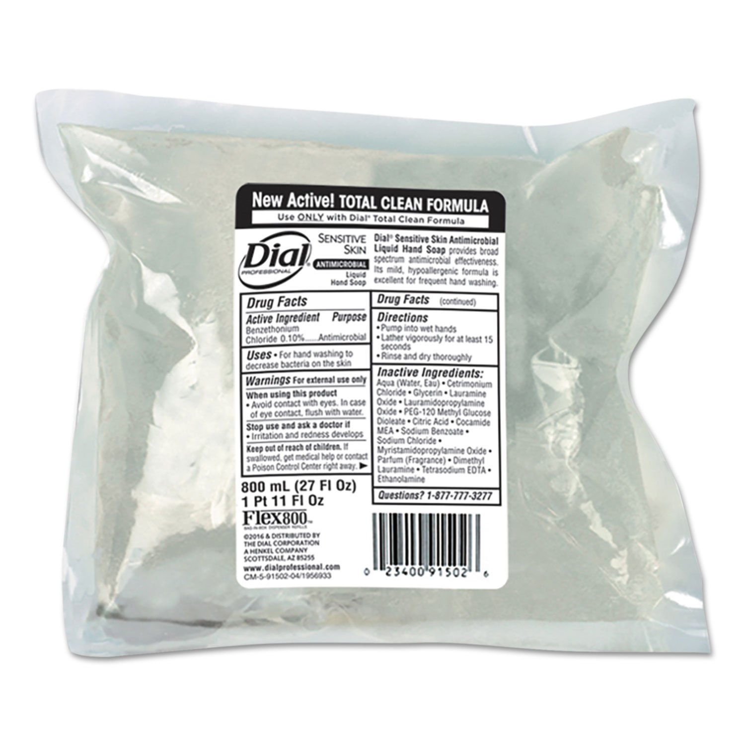  Dial Professional 91502 Antimicrobial Soap for Sensitive Skin, 800 mL Flex Pak Refill, Floral, 12/Carton (DIA91502) 