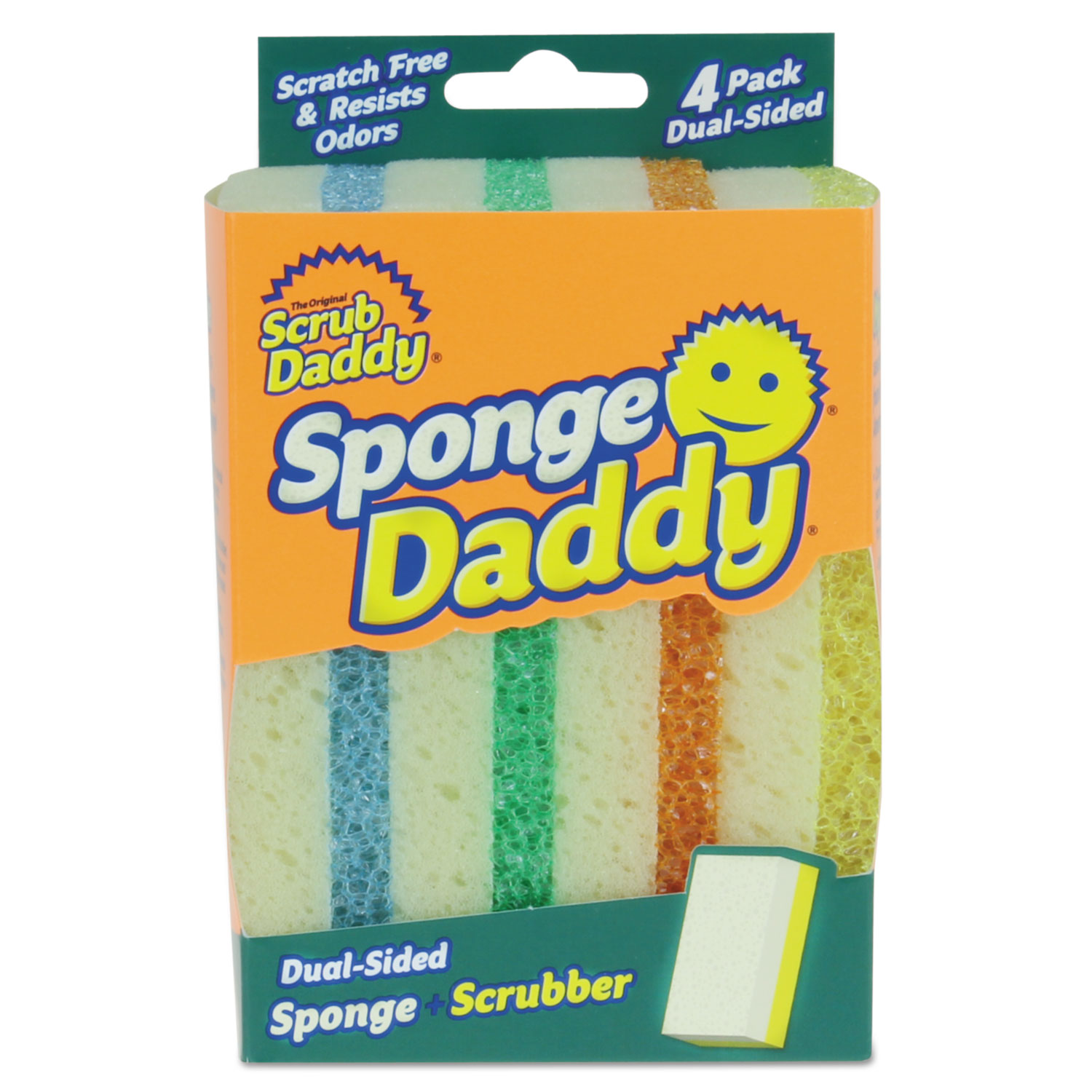  Scrub Daddy SPDDDY4 Sponge Daddy Dual-Sided Sponge, 3 3/8 x 5.563 x 2 5/8, Assorted,4/Pk,20Pk/Ctn (SCBSPDDY4) 