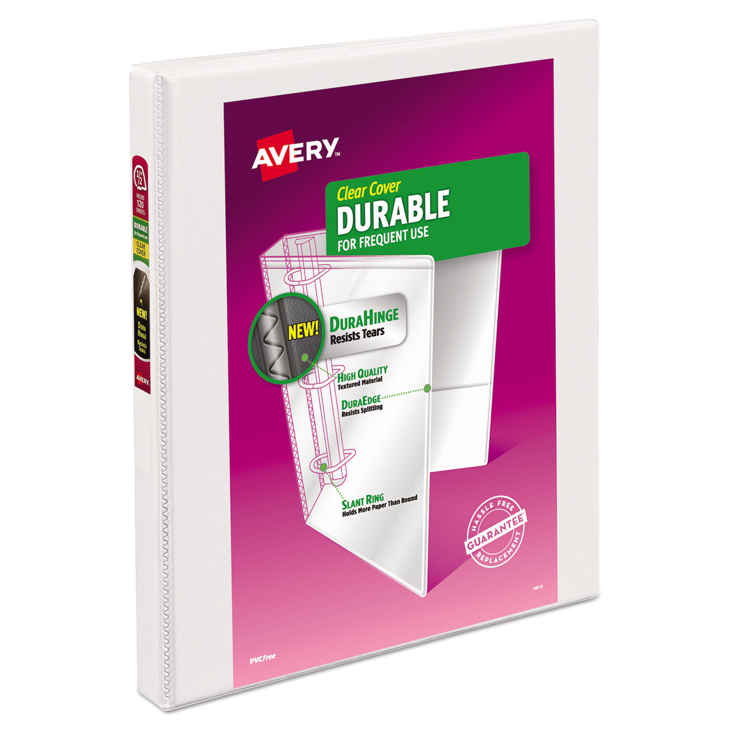  Avery 17002 Durable View Binder with DuraHinge and Slant Rings, 3 Rings, 0.5 Capacity, 11 x 8.5, White (AVE17002) 