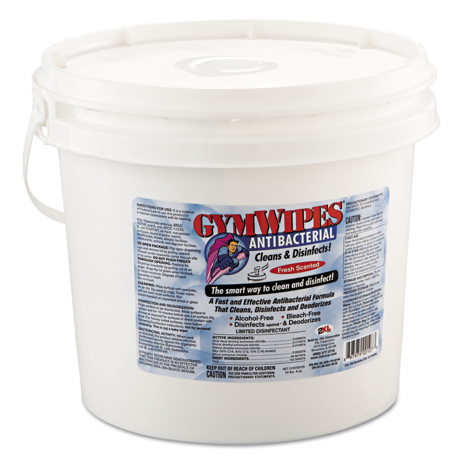 Antibacterial Gym Wipes, 6 x 8, Fresh Scent, 700 Wipes/Bucket, 2 Buckets/Carton