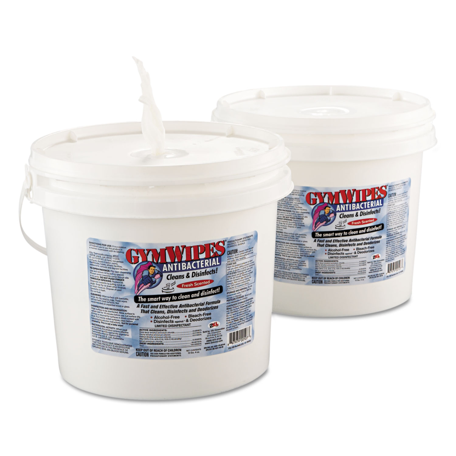 Antibacterial Gym Wipes, 6 x 8, 700 Wipes/Bucket, 2 Buckets/Carton