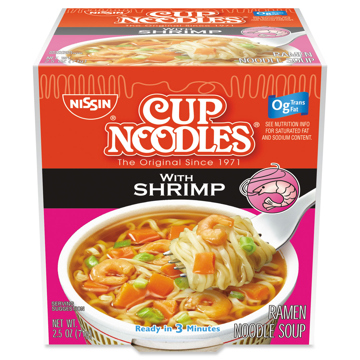 Cup Noodles, Shrimp, 2.5 oz Cup, 24/Carton
