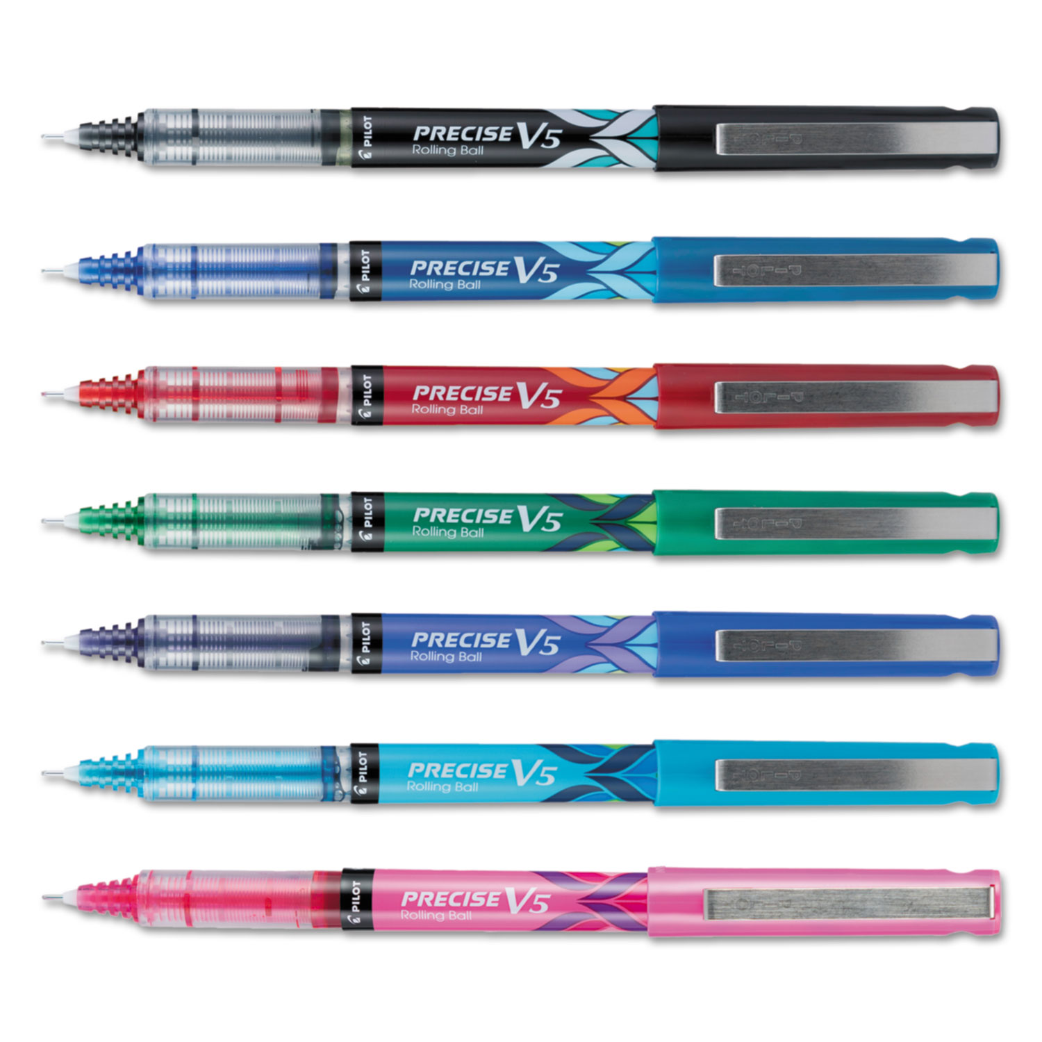 Precise V5 Roller Ball Stick Pen, Precision Point, Assorted Ink, .5 mm, 7/Pack