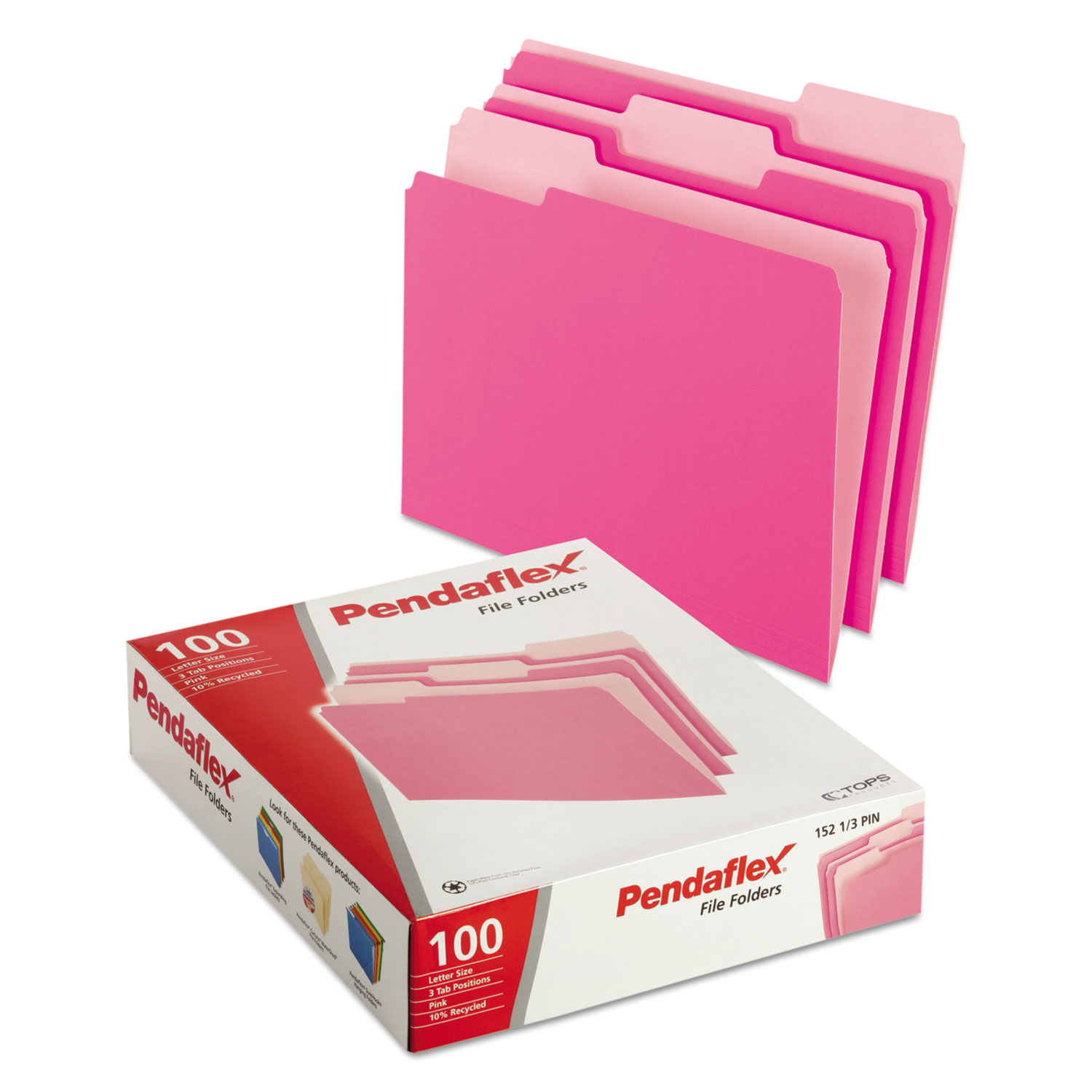 Colored File Folders, 1/3 Cut Top Tab, Letter, Pink/Light Pink, 100/Box