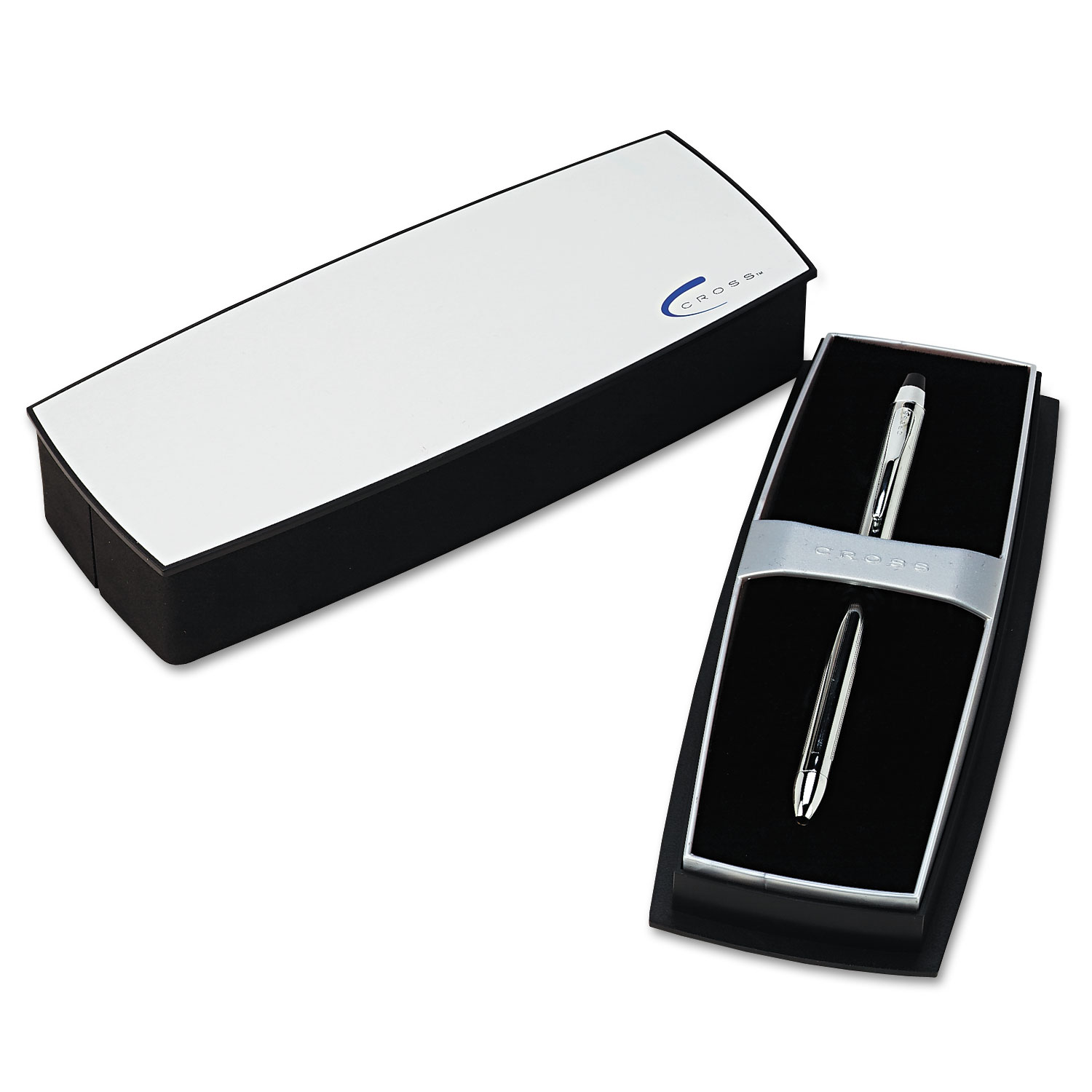 Tech3+ Retractable Ballpoint Pen/Stylus Gift Box, 1mm, Black/Red Ink, Chrome Barrel