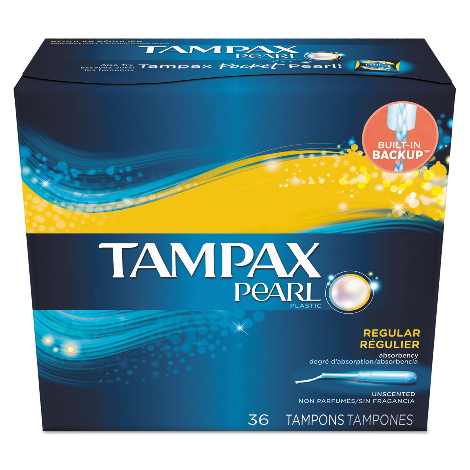  Tampax 71127BX Pearl Tampons, Regular, 36/Box (PGC71127BX) 