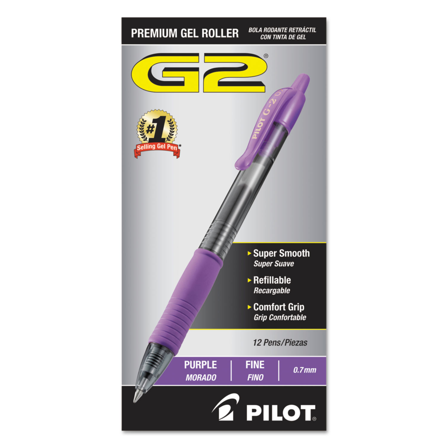  Pilot 31029 G2 Premium Retractable Gel Pen, 0.7mm, Purple Ink, Smoke Barrel, Dozen (PIL31029) 