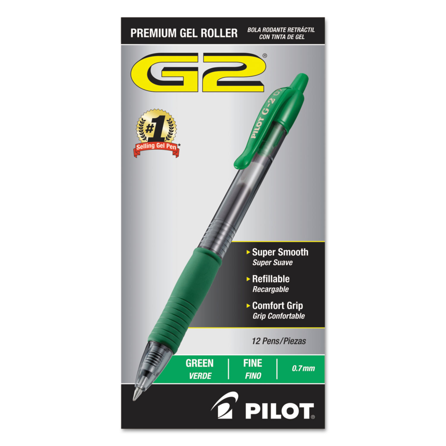  Pilot 31025 G2 Premium Retractable Gel Pen, 0.7mm, Green Ink, Smoke Barrel, Dozen (PIL31025) 