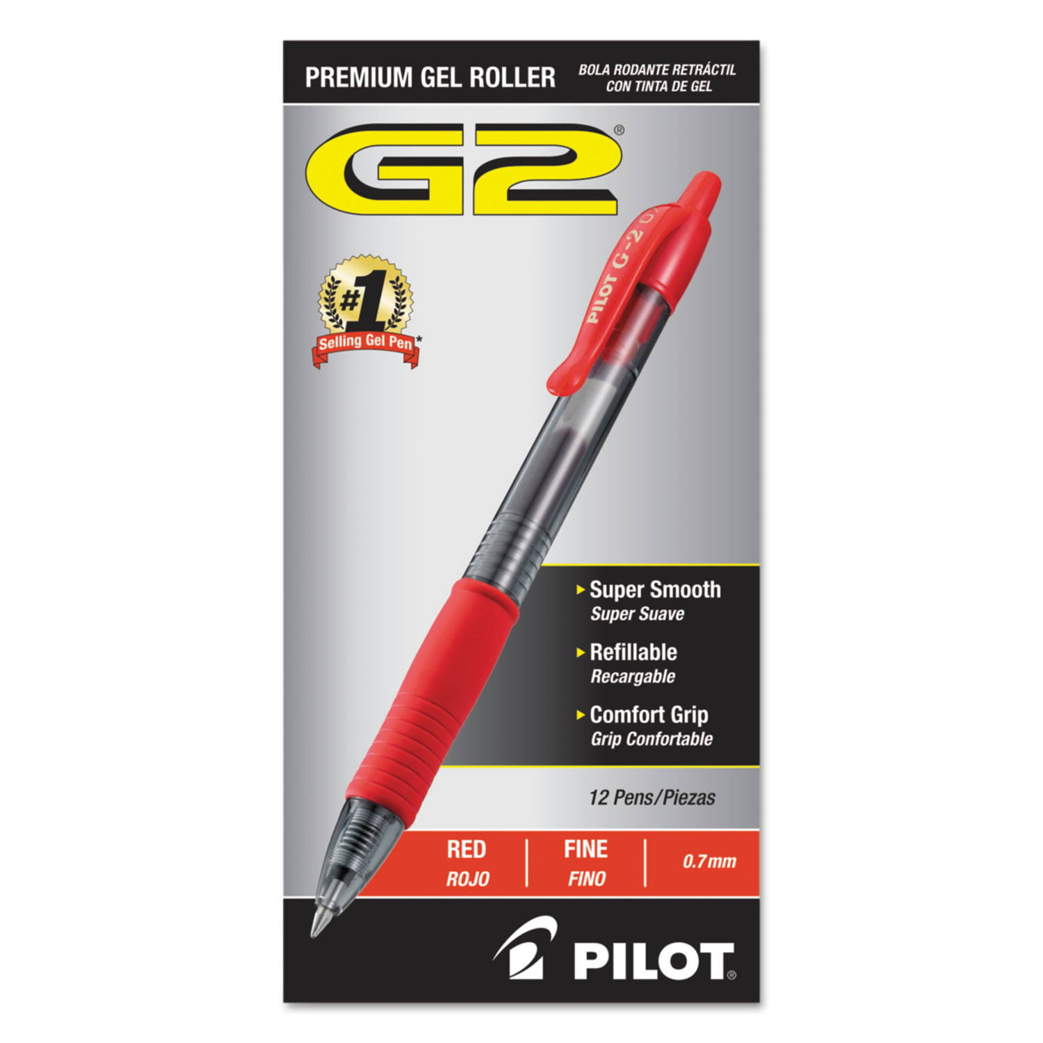  Pilot 31022 G2 Premium Retractable Gel Pen, 0.7mm, Red Ink, Smoke Barrel, Dozen (PIL31022) 