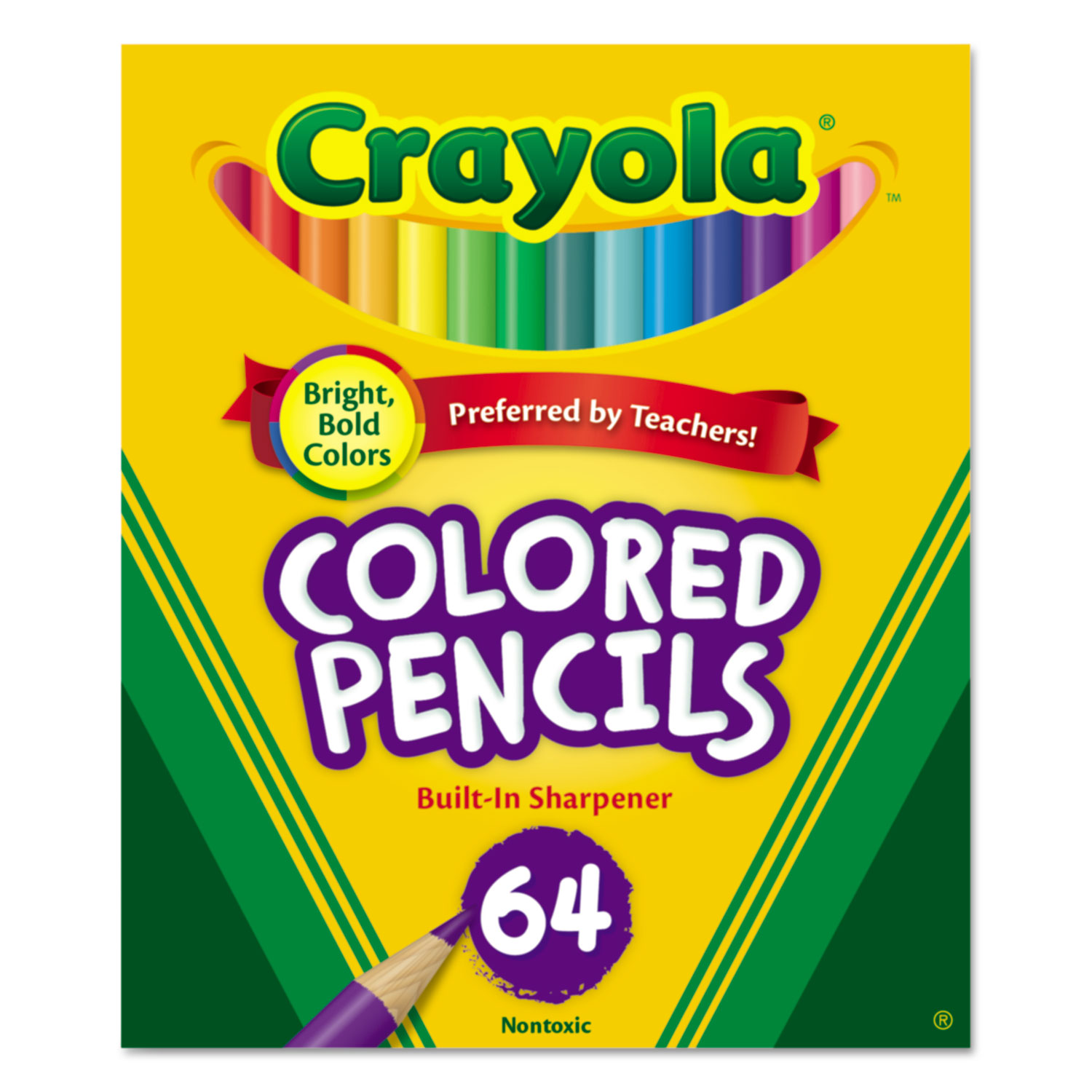  Crayola 683364 Short Colored Pencils Hinged Top Box with Sharpener, 3.3 mm, 2B (#1), Assorted Lead/Barrel Colors, 64/Pack (CYO683364) 