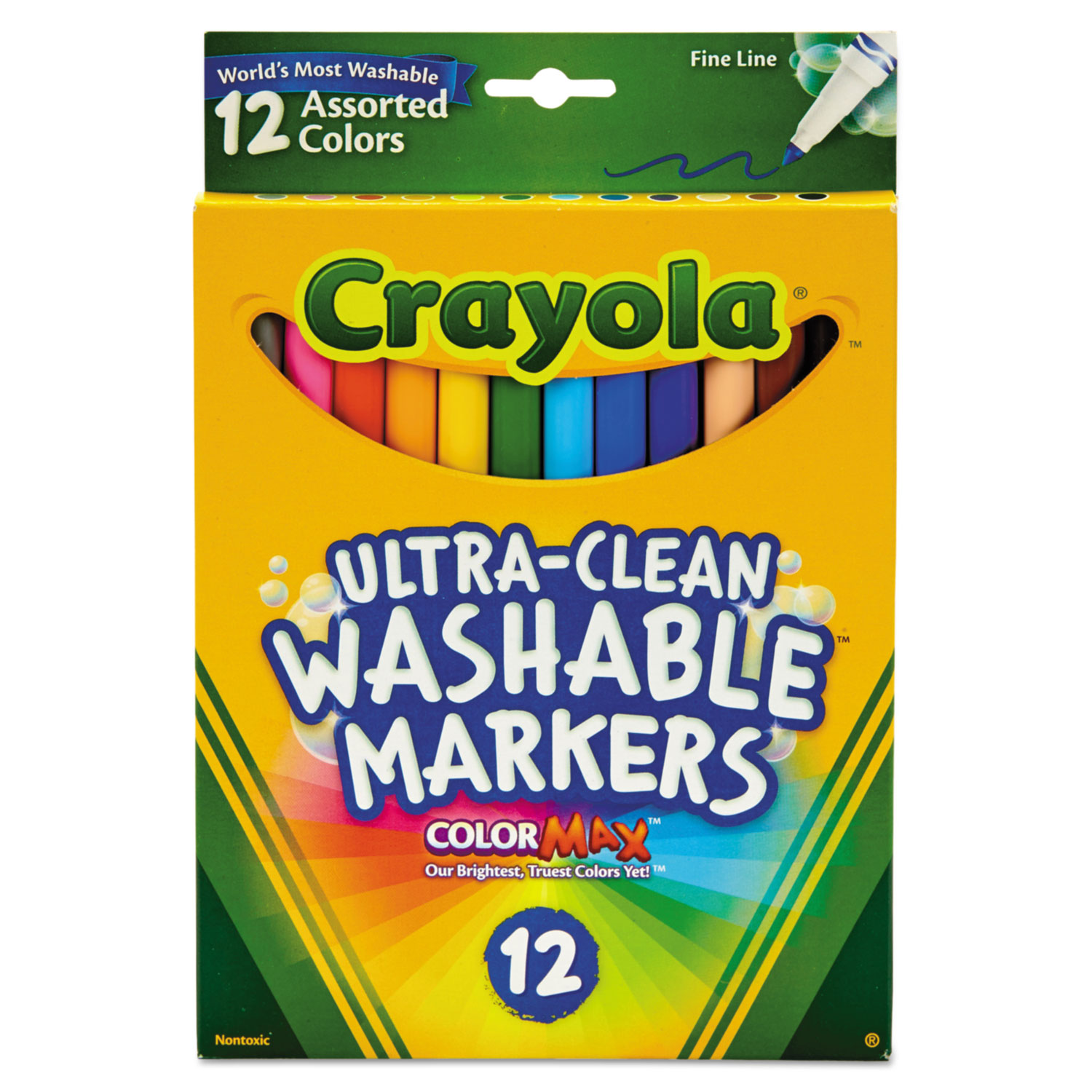  Crayola 587813 Ultra-Clean Washable Markers, Fine Bullet Tip, Assorted Colors, Dozen (CYO587813) 