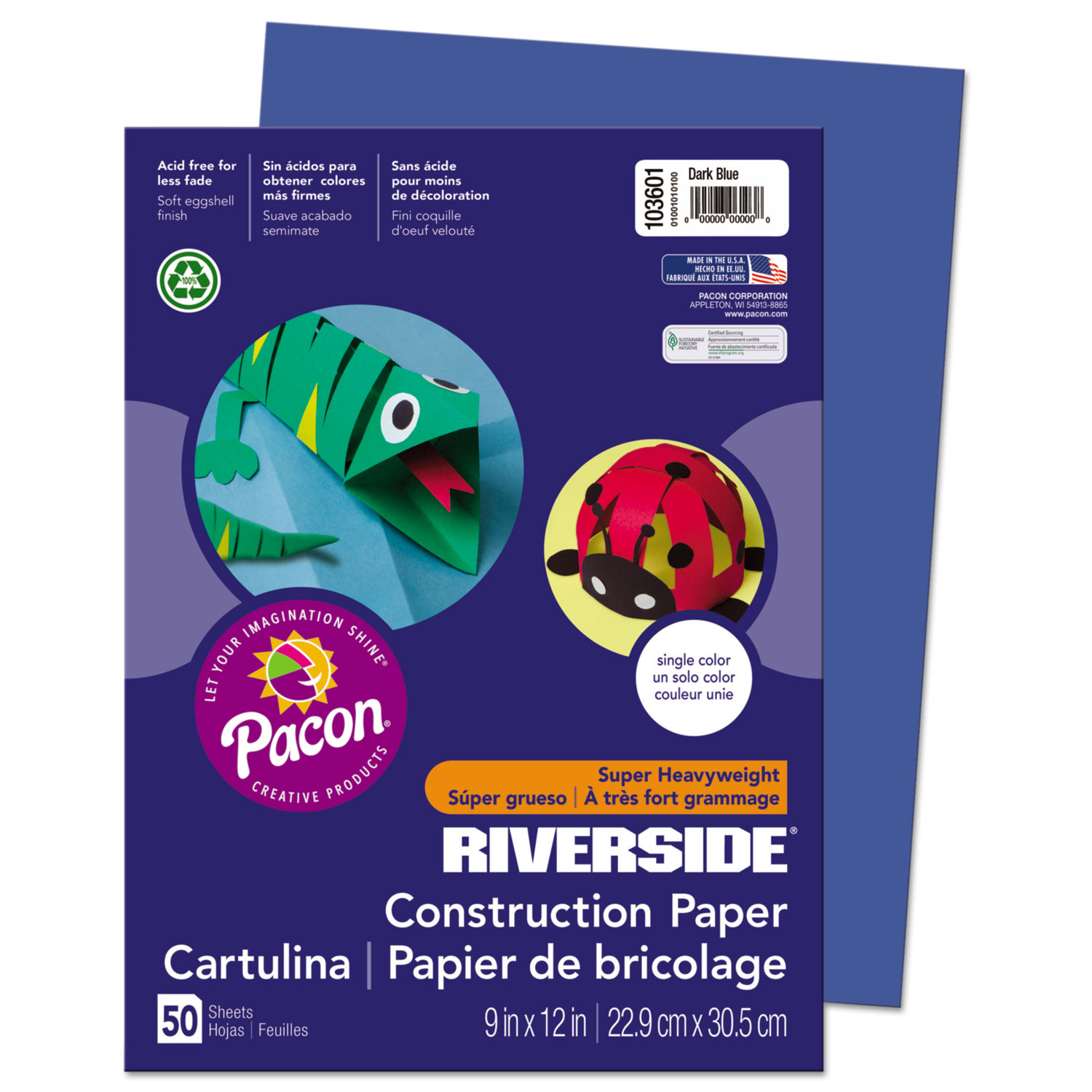  Pacon 103601 Riverside Construction Paper, 76lb, 9 x 12, Dark Blue, 50/Pack (PAC103601) 