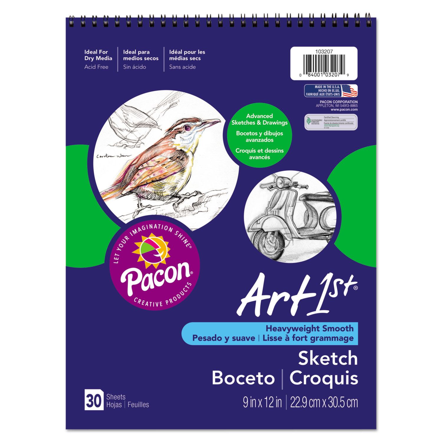 Pacon 103207 Art1st Artist's Sketch Book, 80 lb, 9 x 12, White, 30 Sheets (PAC103207) 