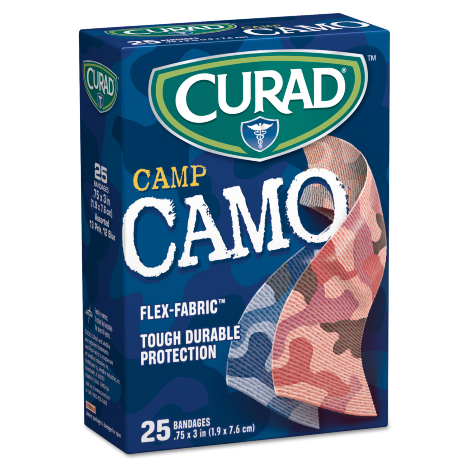  Curad CUR45702RB Kids Adhesive Bandages, Pink and Blue Camouflage, 3/4 x 3, 25/Box (MIICUR45702RB) 
