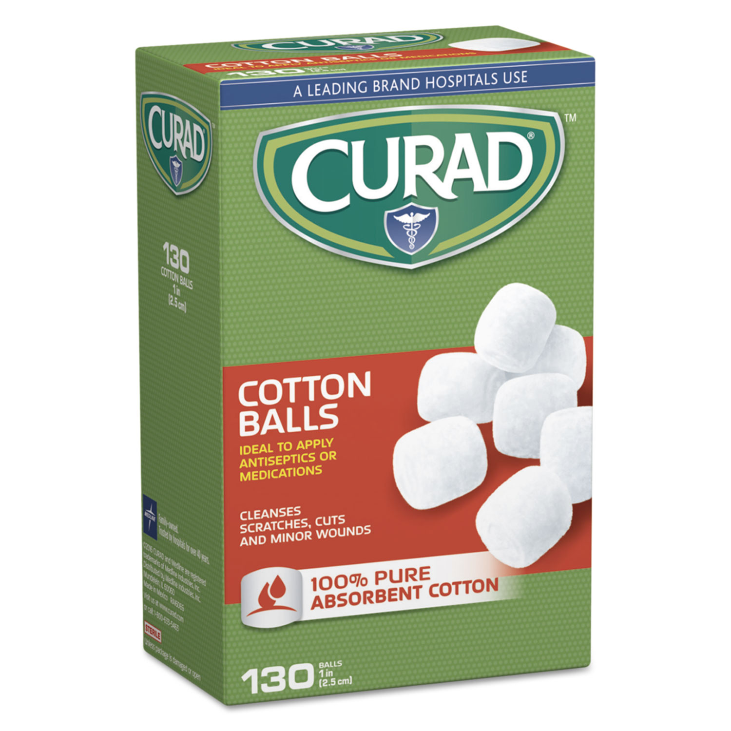 Curad CUR110163 Sterile Cotton Balls, 1, 130/Box (MIICUR110163) 