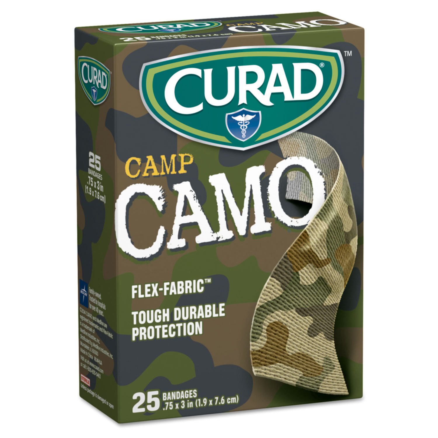  Curad CUR45701RB Kids Adhesive Bandages, Green Camouflage, 3/4 x 3, 25/Box (MIICUR45701RB) 