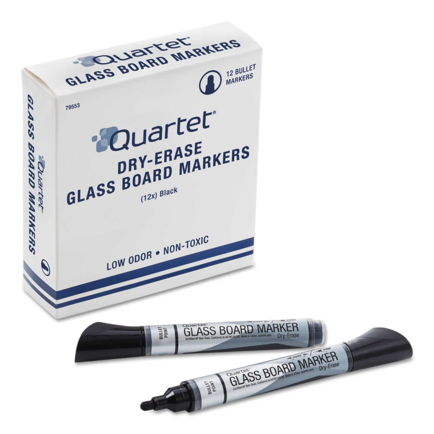 Premium Glass Board Dry Erase Marker, Broad Bullet Tip, Black, Dozen