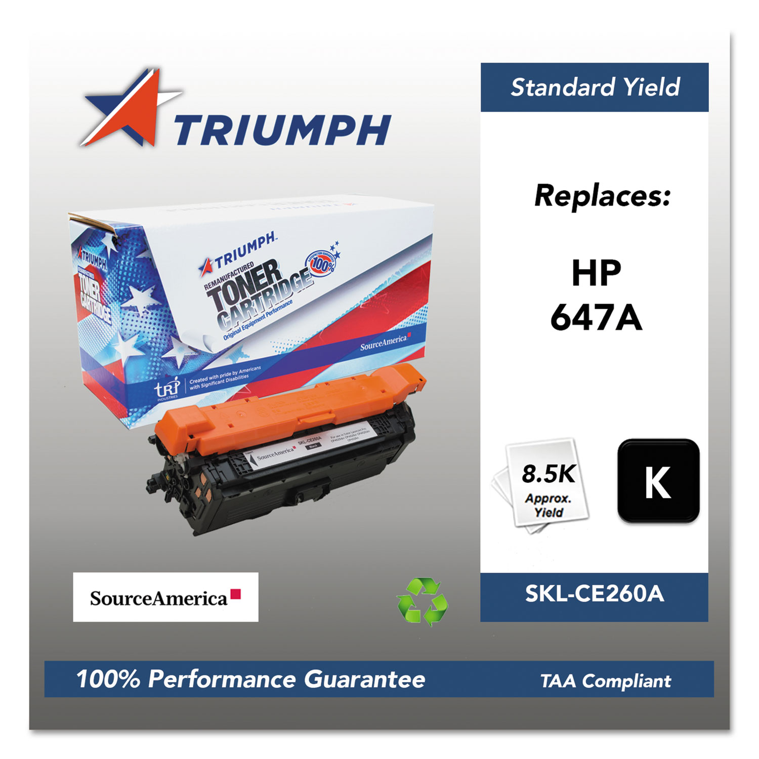  Triumph SKL-CE260A 751000NSH1113 Remanufactured CE260A (647A) Toner, 8500 Page-Yield, Black (SKLCE260A) 