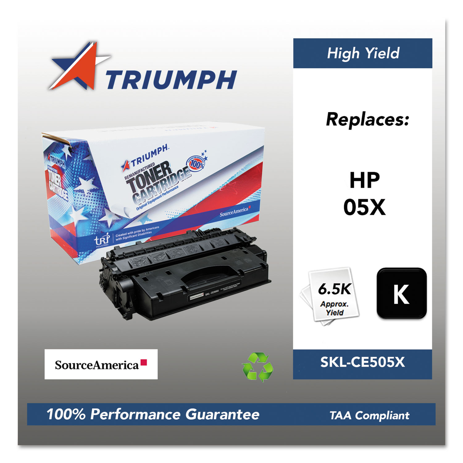  Triumph SKL-CE505X 751000NSH0967 Remanufactured CE505X (05X) High-Yield Toner, 6500 Pg-Yld, Black (SKLCE505X) 