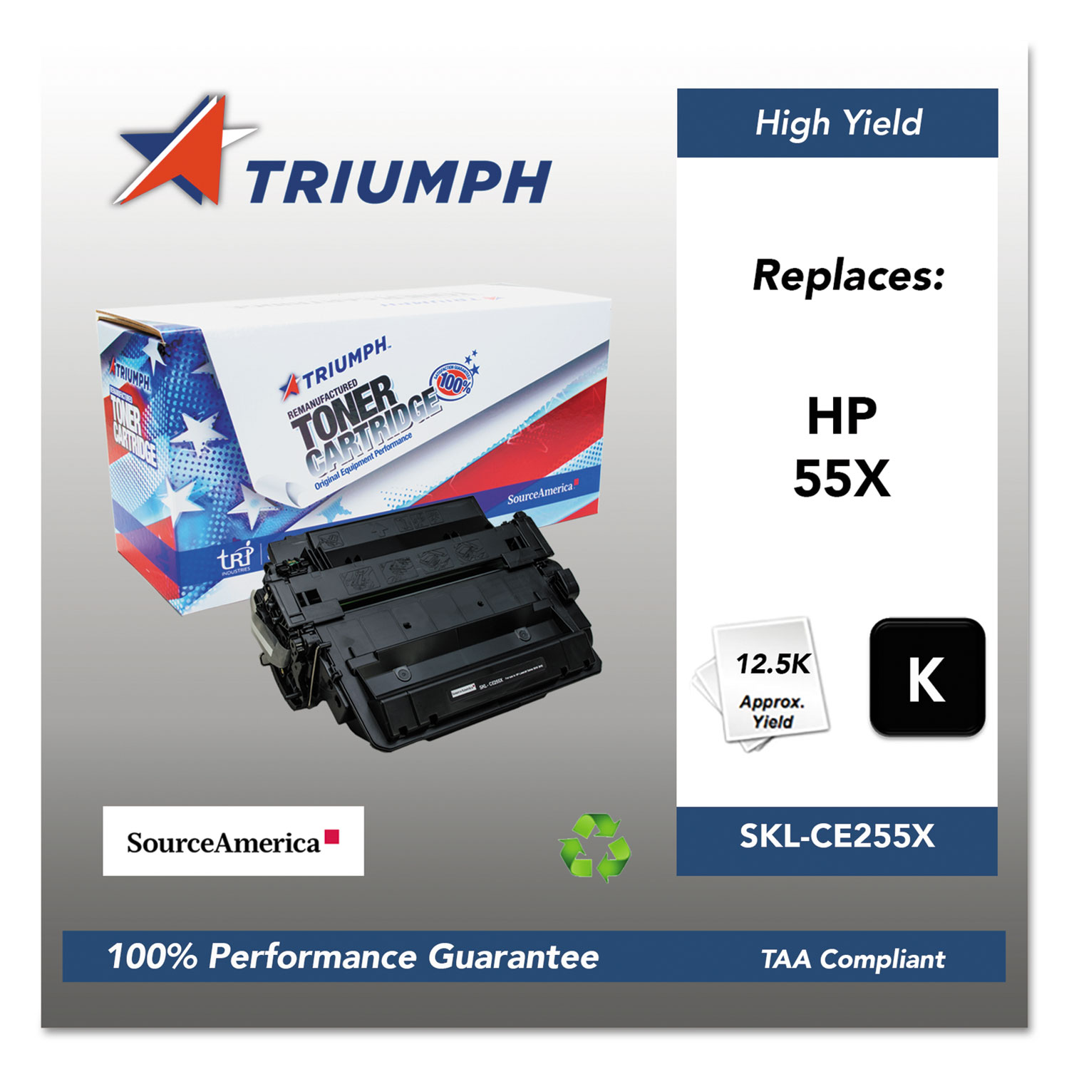  Triumph SKL-CE255X 751000NSH1098 Remanufactured CE255X (55X) High-Yield Toner, 12500 Pg-Yld, Black (SKLCE255X) 