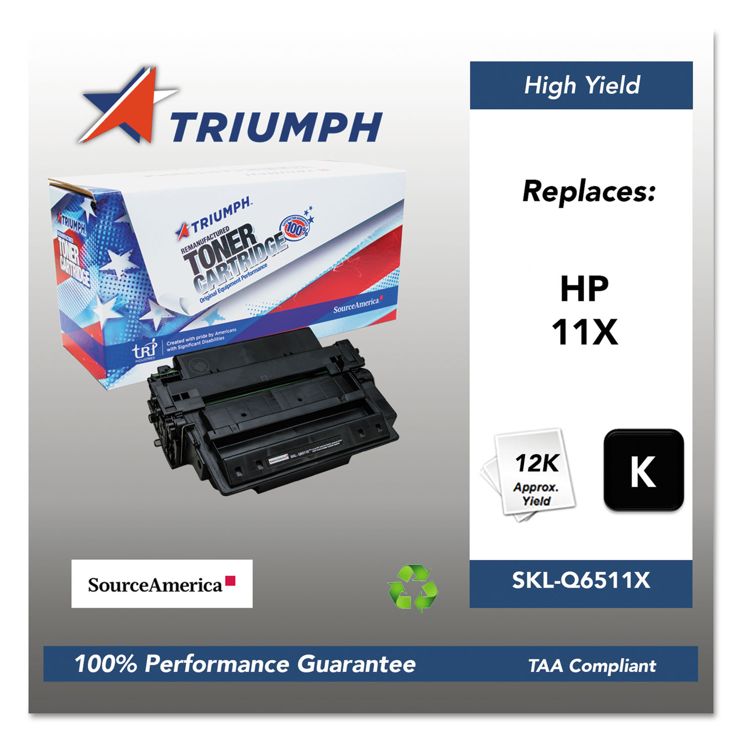  Triumph SKL-Q6511X 751000NSH0360 Remanufactured Q6511X (11X) High-Yield Toner, 12000 Pg-Yld, Black (SKLQ6511X) 
