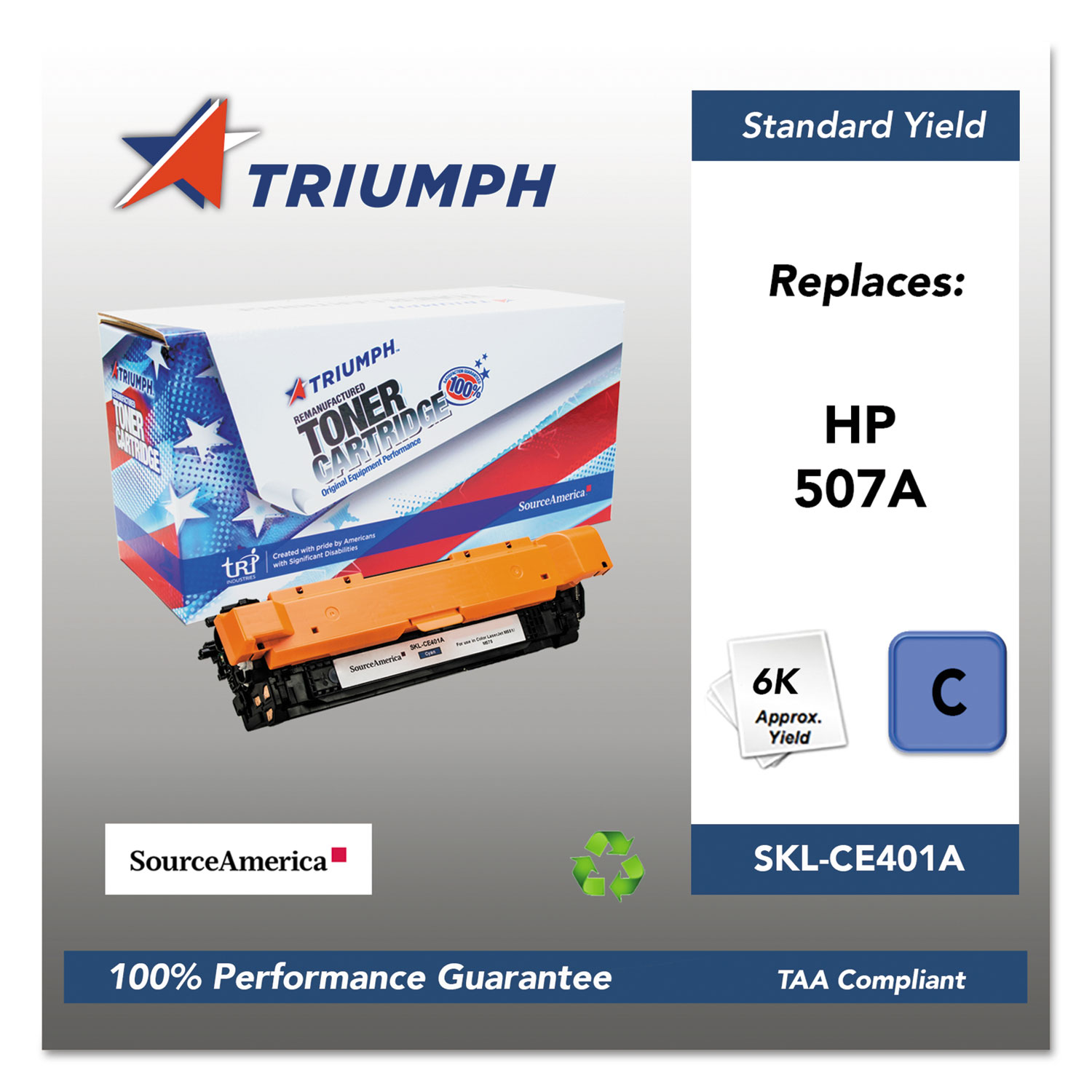  Triumph SKL-CE401A 751000NSH1280 Remanufactured CE401A (507A) Toner, 6000 Page-Yield, Cyan (SKLCE401A) 