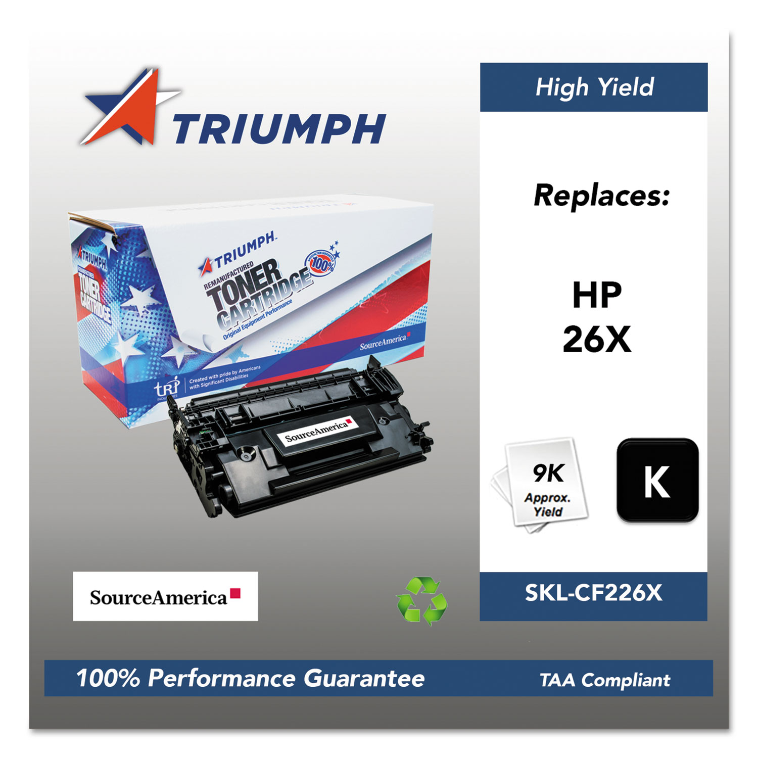  Triumph SKL-CF226X 751000NSH1588 Remanufactured CF226X (26X) High-Yield Toner, 9000 Pg-Yld, Black (SKLCF226X) 