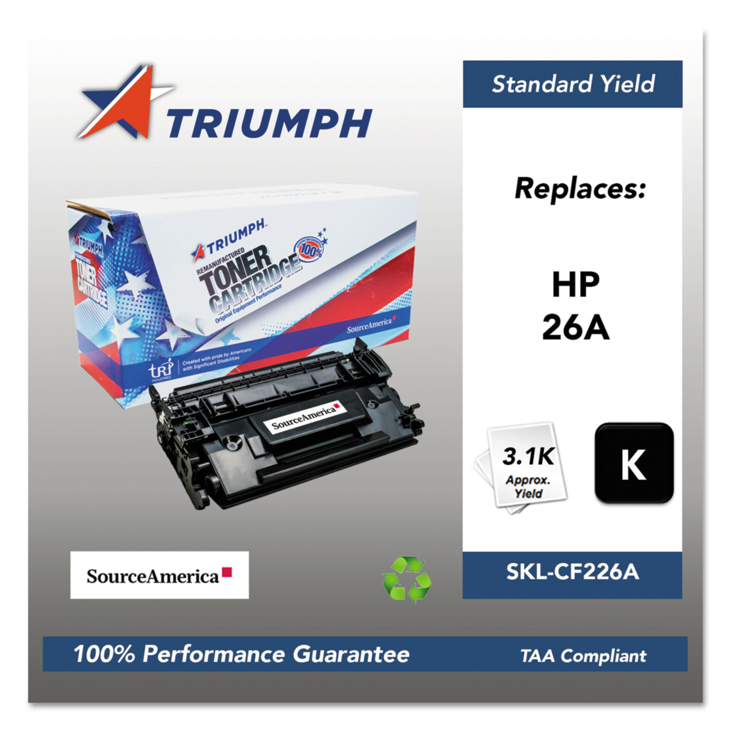 Triumph SKL-CF226A 751000NSH1587 Remanufactured CF226A (26A) Toner, 3100 Page-Yield, Black (SKLCF226A) 