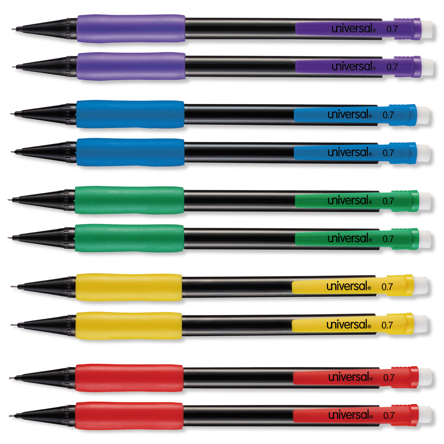  Universal UNV22003 Soft Grip Mechanical Pencil, 0.7 mm, HB (#2.5), Black Lead, Assorted Barrel Colors, 10/Box (UNV22003) 
