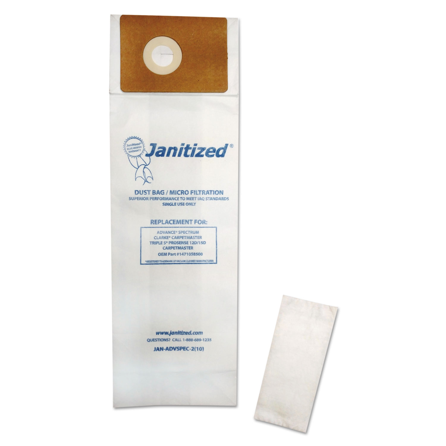  Janitized JAN-ADVSPEC-2(10) Vacuum Filter Bags Designed to Fit Advance Spectrum CarpetMaster, 100/Carton (APCJANADVSPEC21) 