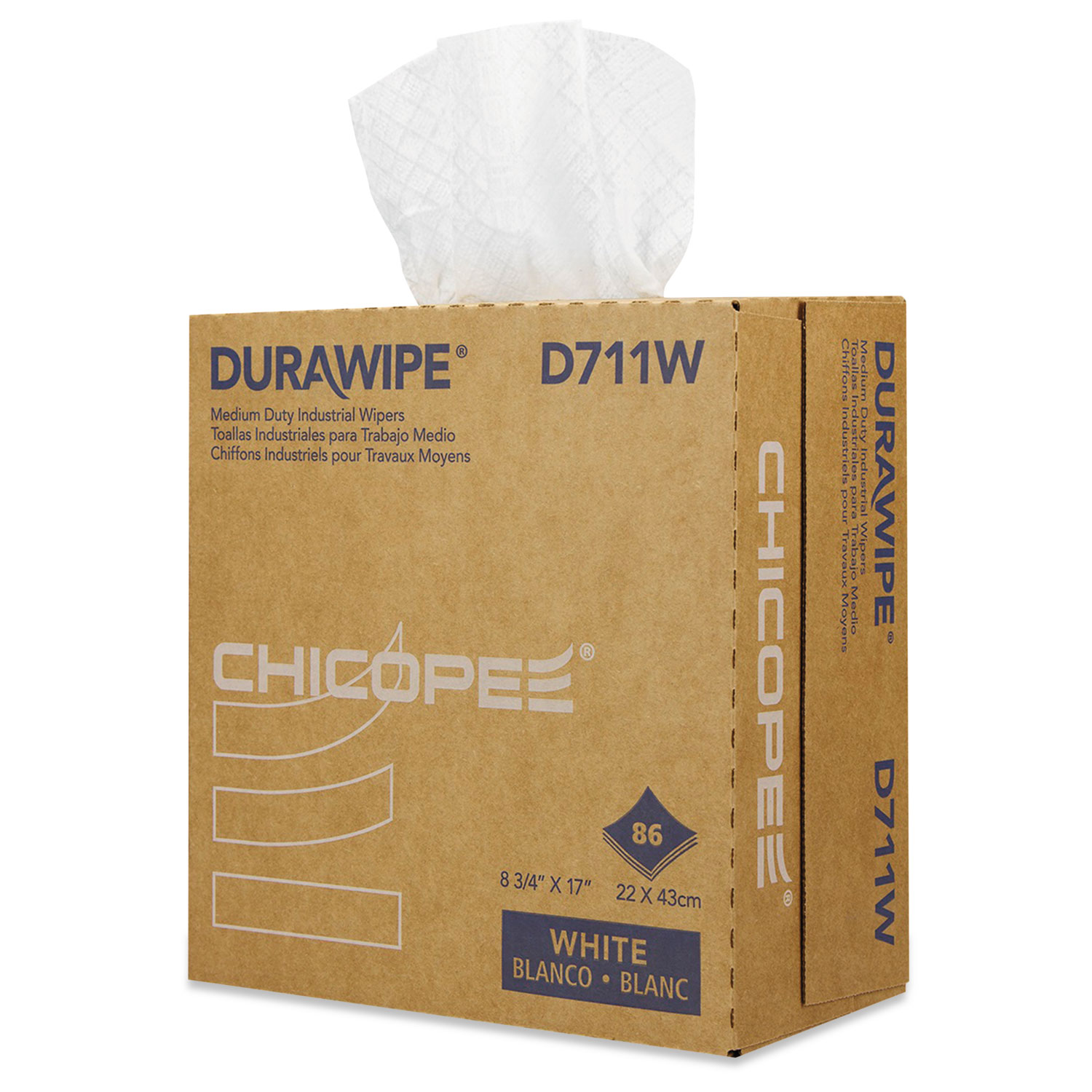 Durawipe Medium-Duty Industrial Wipers, 8.8 x 17, White, 86/Box, 12 Box/Carton