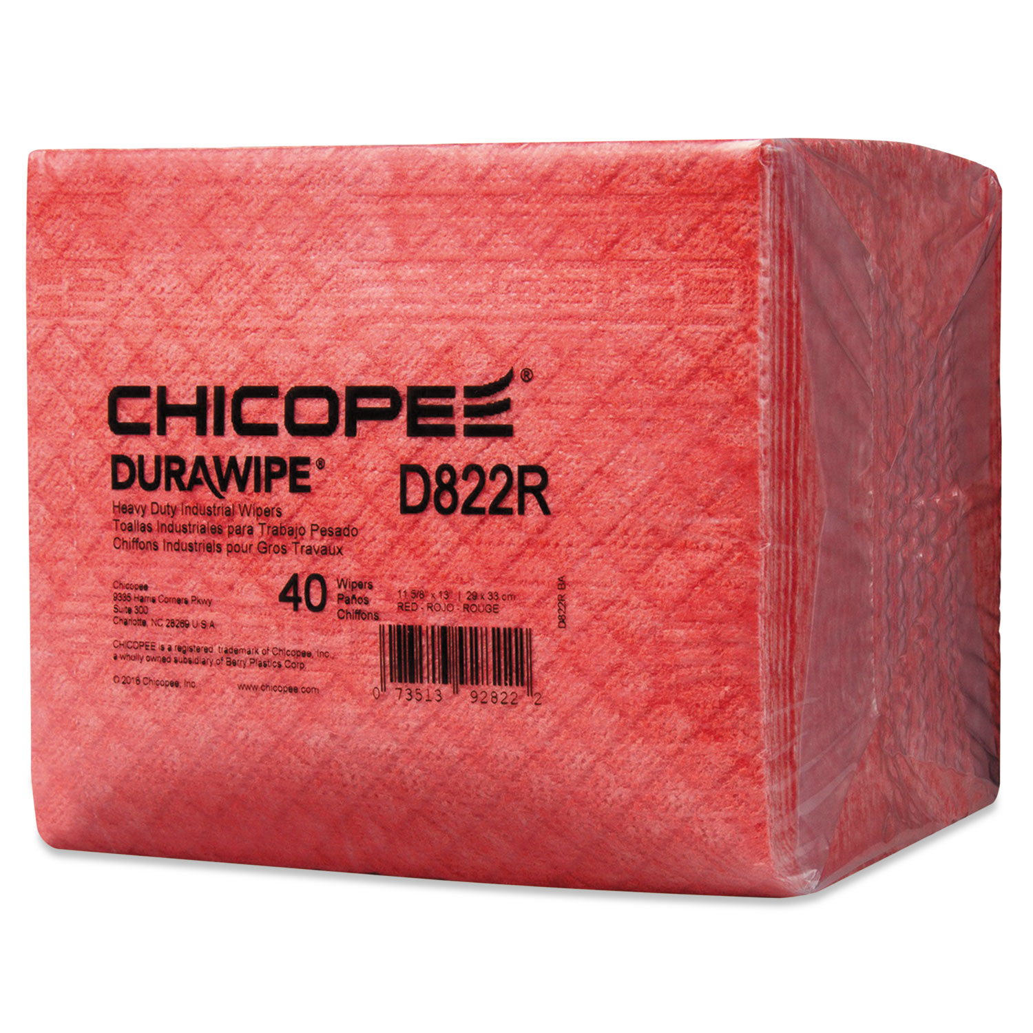  Chicopee D822R Durawipe Heavy-Duty Industrial Wipers, 11.6 x 13, Red, 1/4 Fold,40/Pack,5Pk/CT (CHID822R) 