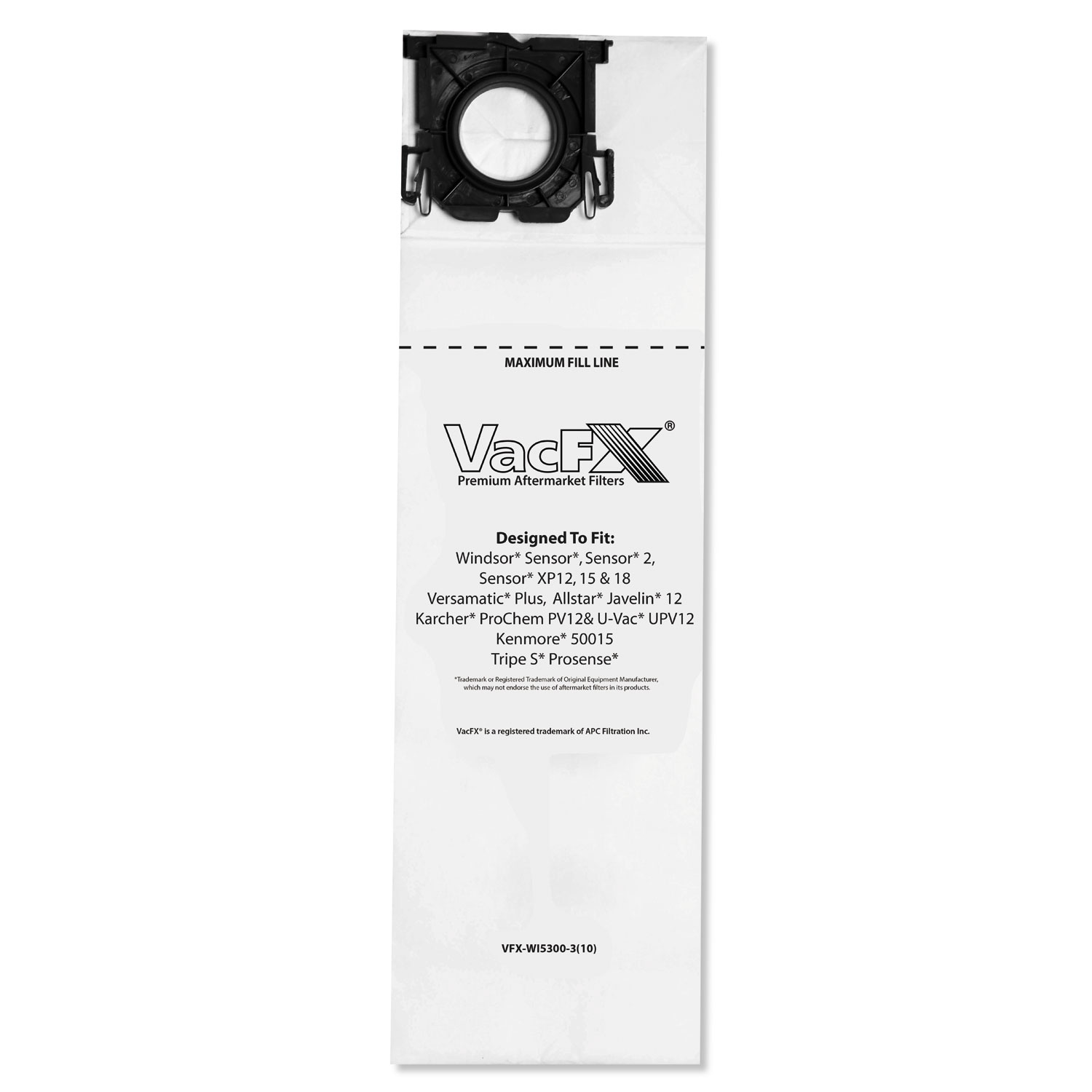  VacFX VFX-WI5300-3(10) Vacuum Filter Bags Designed to Fit Windsor Sensor S/S2/XP/Veramatic Plus, 100/CT (APCVFXW15300310) 