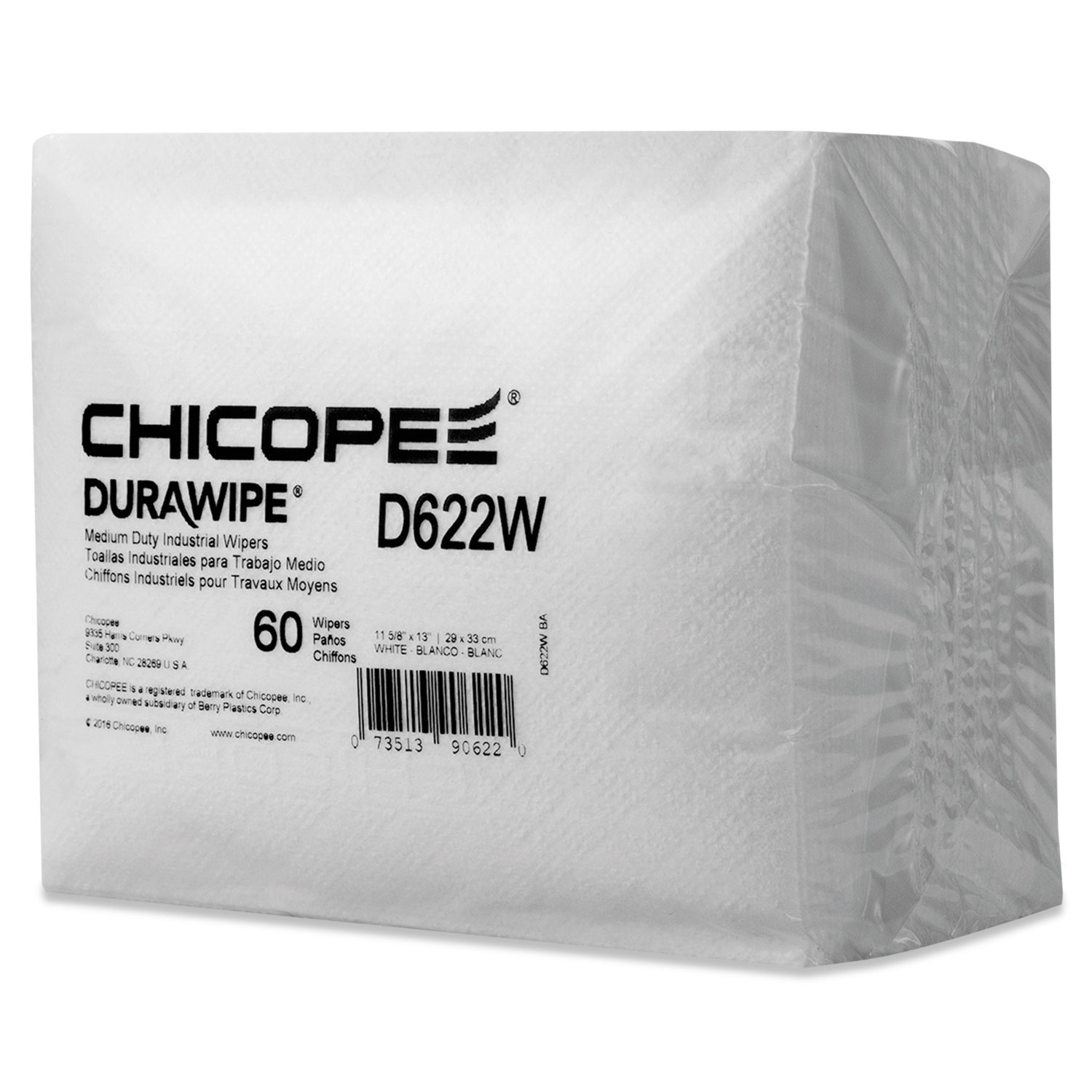 Durawipe Medium-Duty Industrial Wipers, 11.6 x 13, White, 60/Pack, 16Pk/Carton