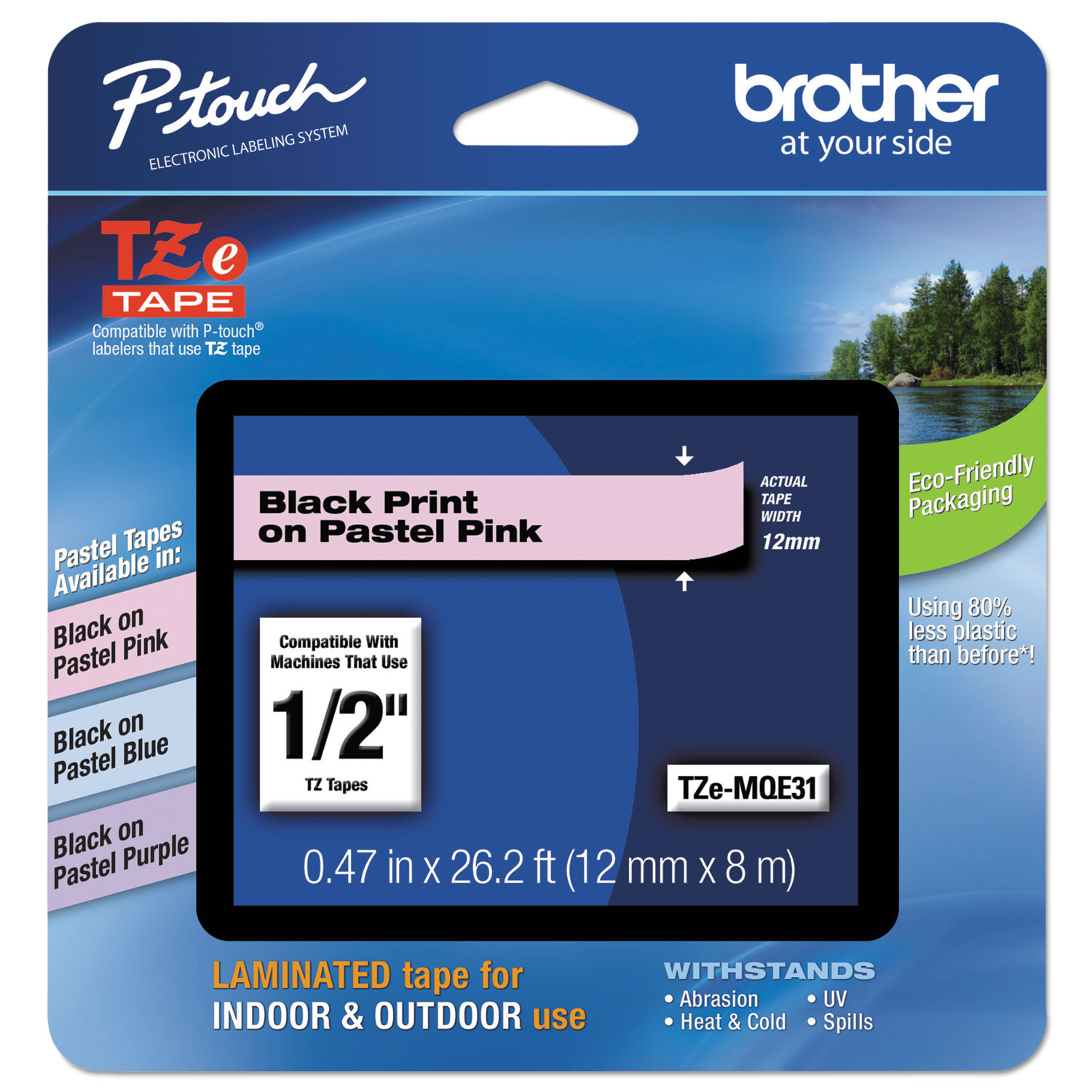  Brother P-Touch TZEMQE31 TZ Standard Adhesive Laminated Labeling Tape, 0.47 x 26.2 ft, Pastel Pink (BRTTZEMQE31) 
