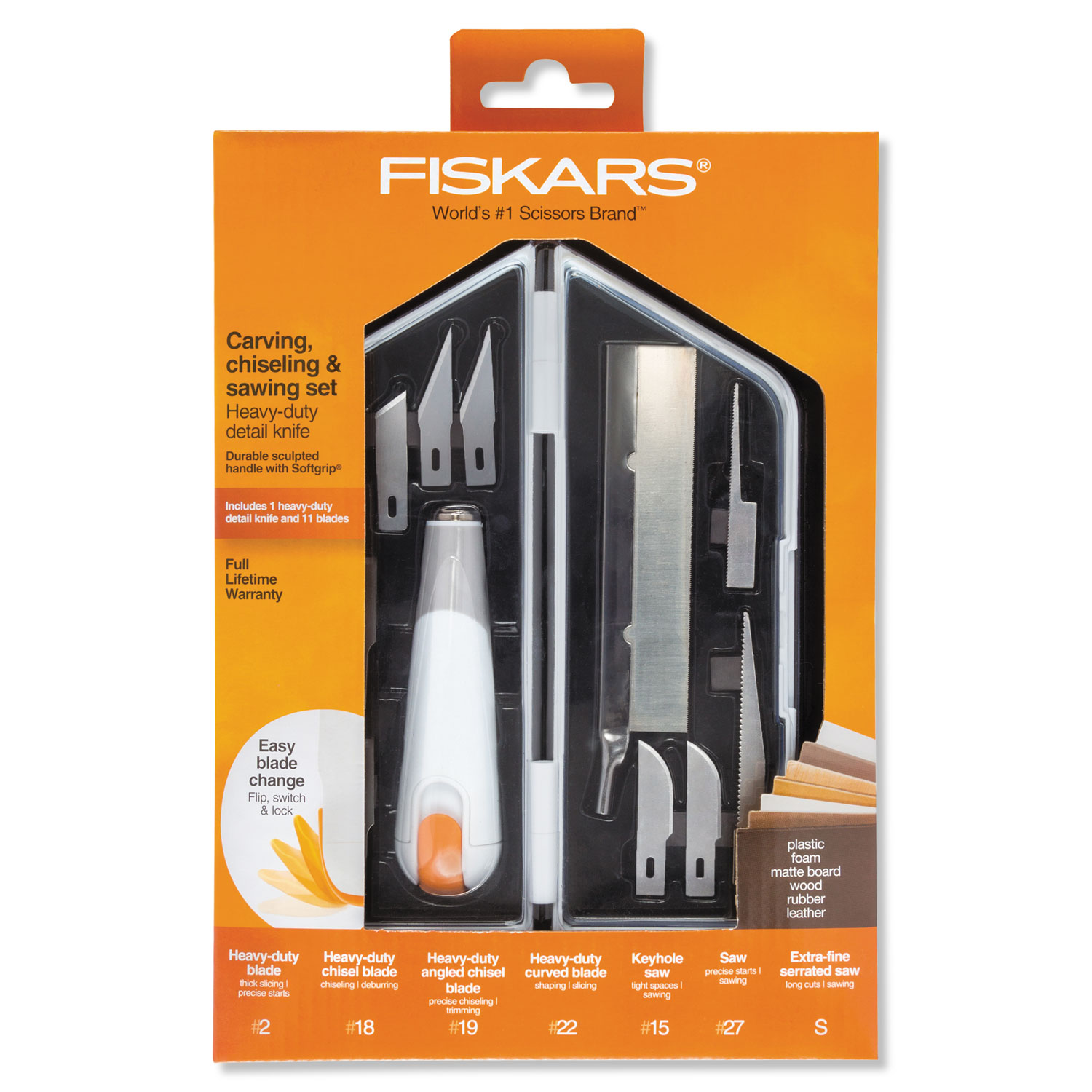Softgrip Knife Kit, 11 Blades, White/Gray/Orange
