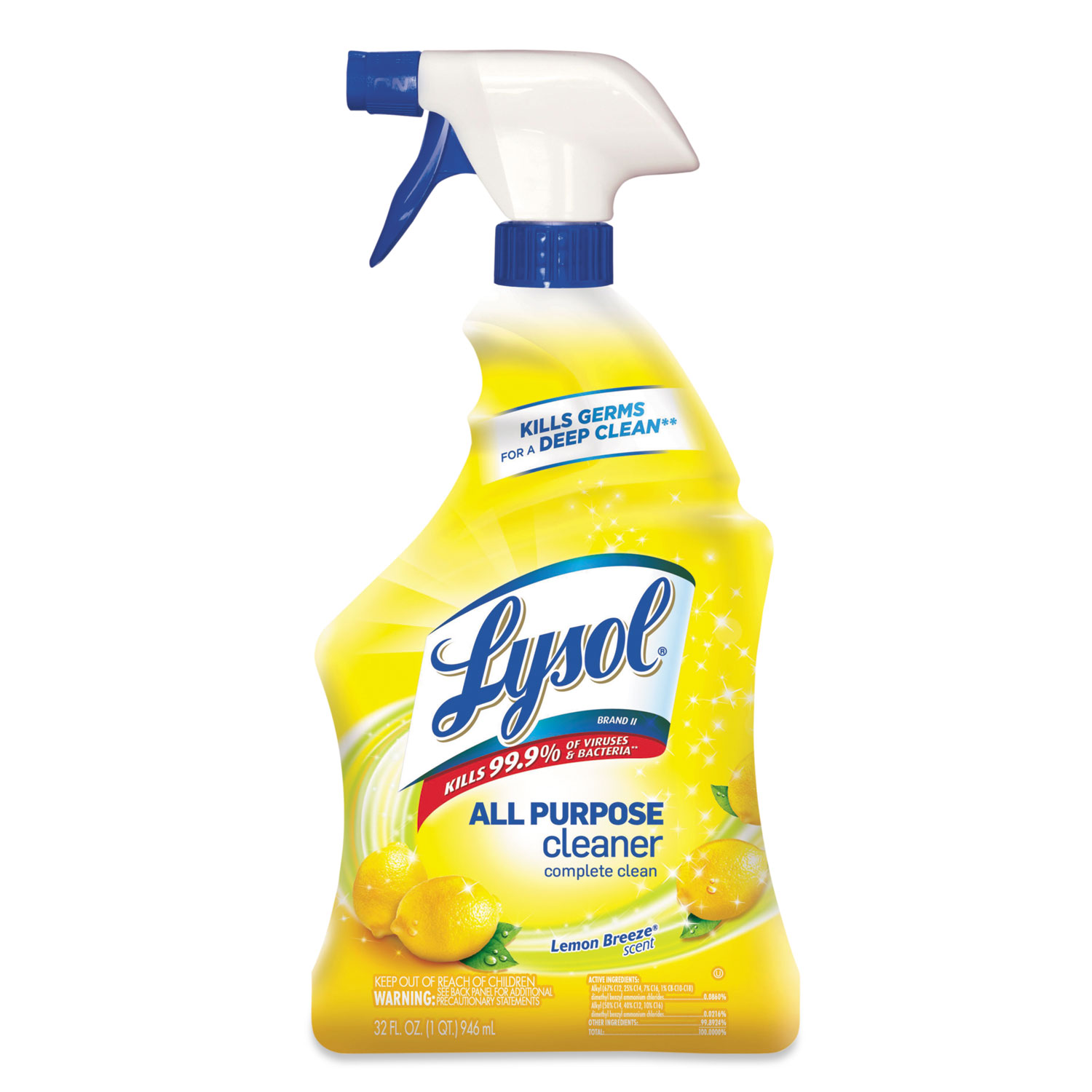  LYSOL Brand II 19200-75352 Ready-to-Use All-Purpose Cleaner, Lemon Breeze, 32 oz Spray Bottle, 12/Carton (RAC75352CT) 