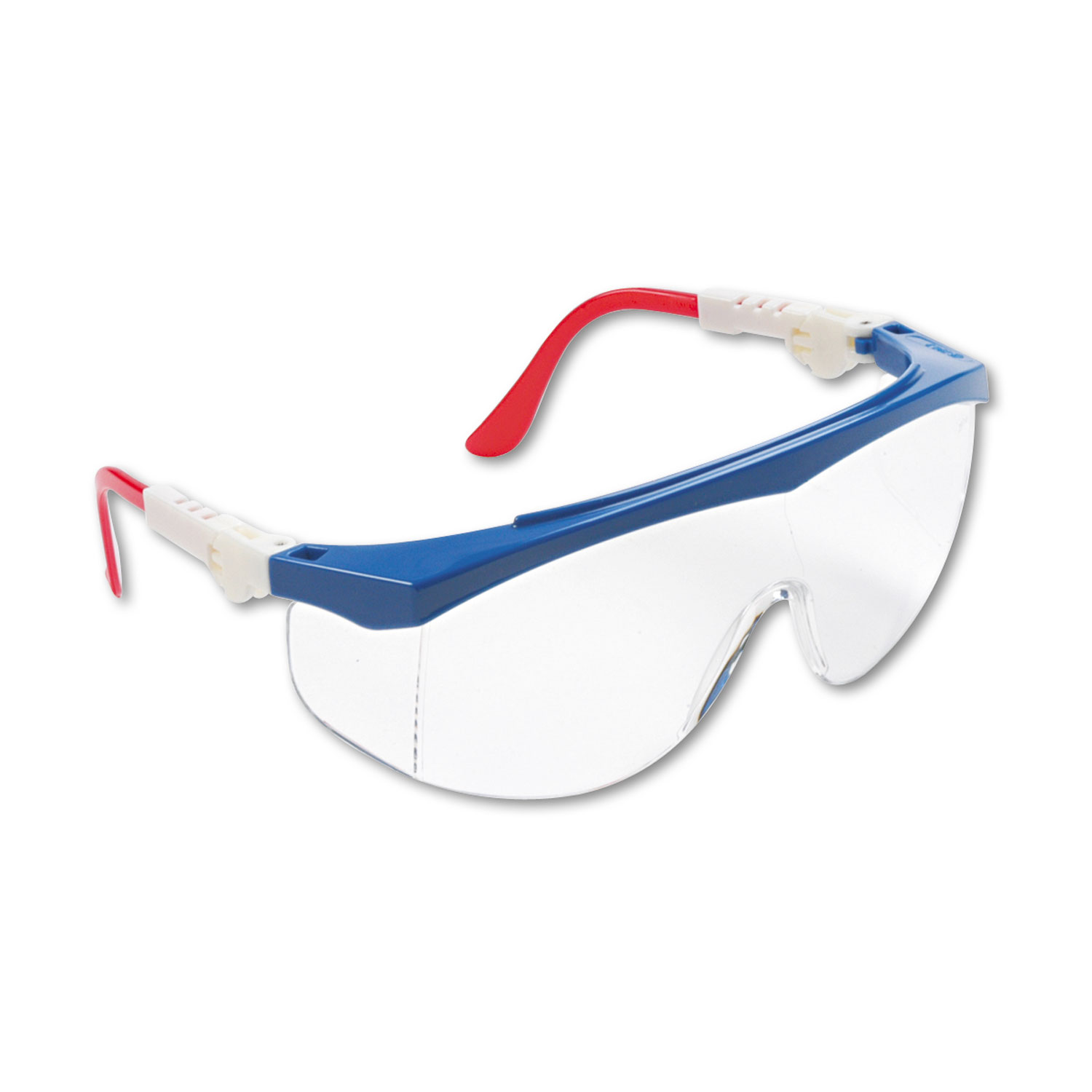 Tomahawk Wraparound Safety Glasses, Red/White/Blue Nylon Frame, Clear Lens