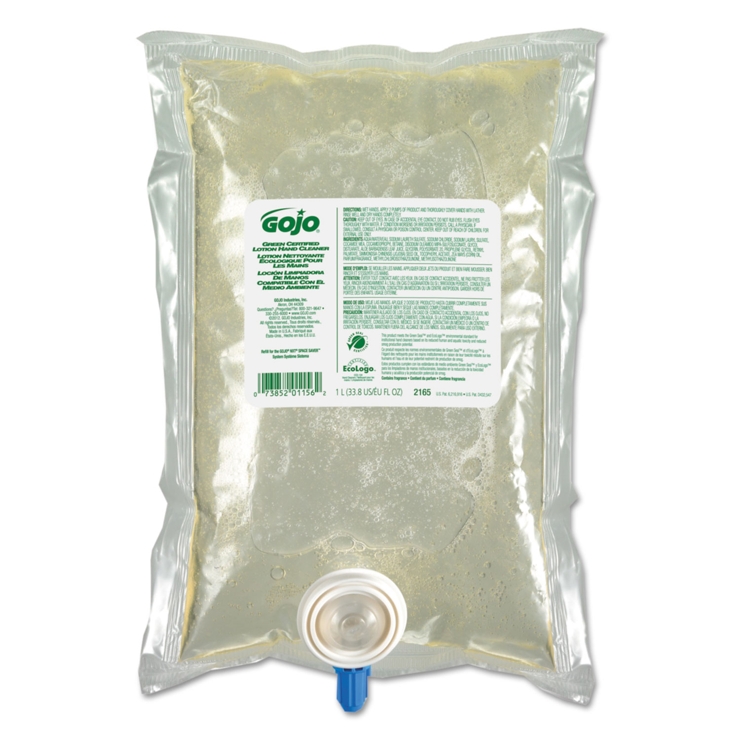  GOJO 2165-08 NXT Green Seal Certified Hand Wash Refill, Unscented, 1000mL, 8/Carton (GOJ216508CT) 