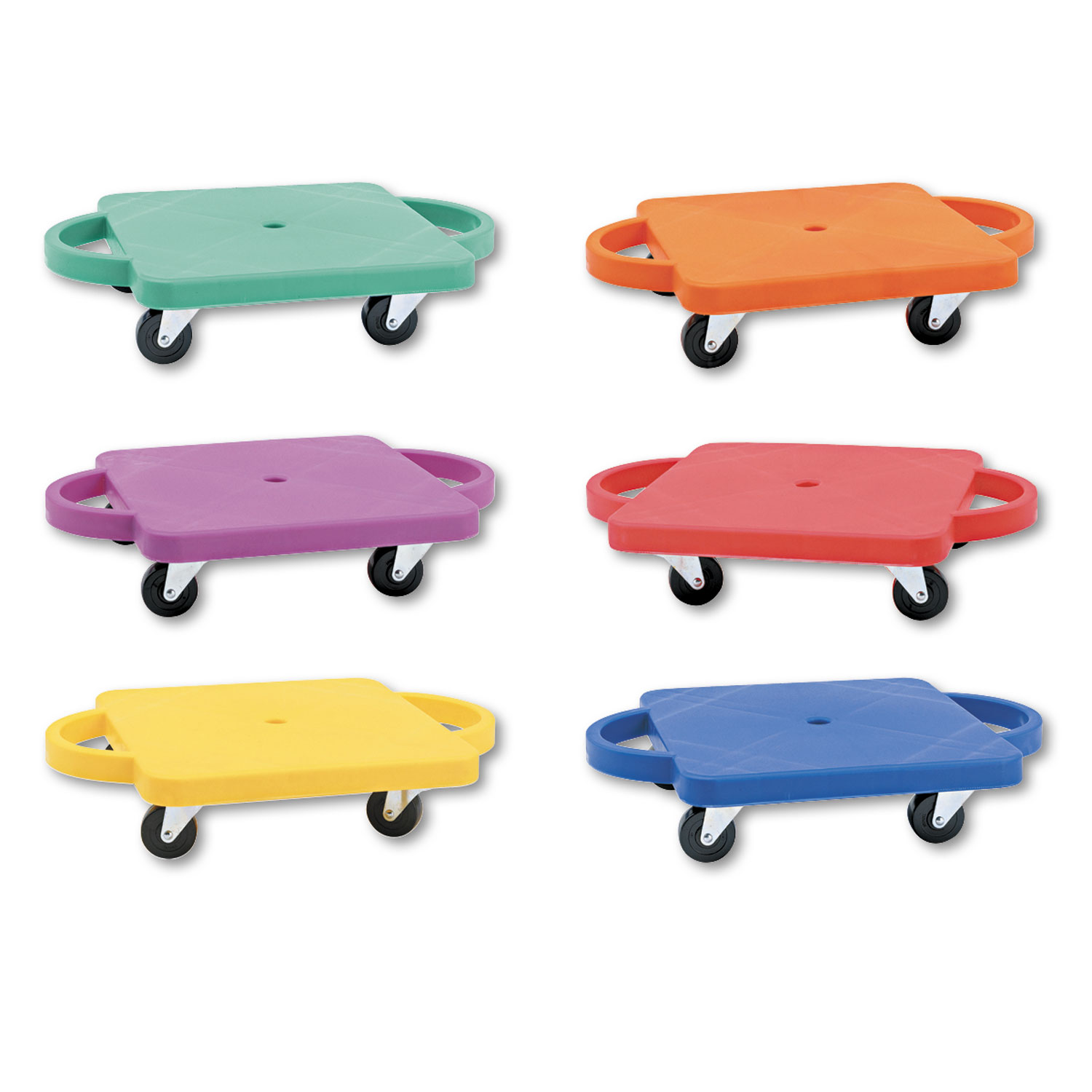 Plastic Scooter Set with Nylon Swivel Casters, 12 x 12, Assorted Colors, 6/Set
